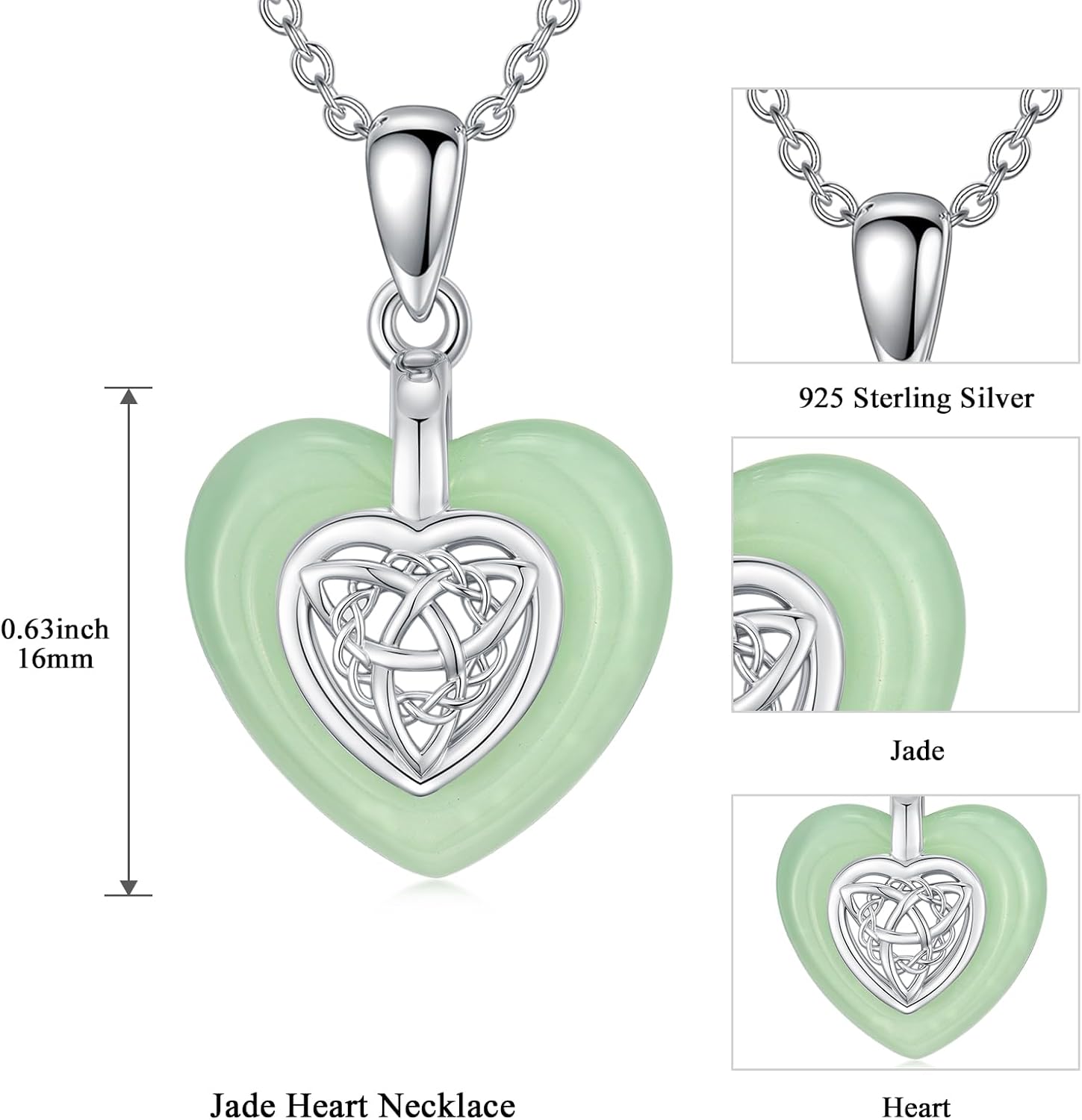KiiKii Jade Heart Necklace for Women Sterling Silver Cat/Celtic Knot/Mushroom/Star Green Jade Pendant Necklace Fine Jewelry Birthday Christmas Gifts for Wife Mom - Image 6