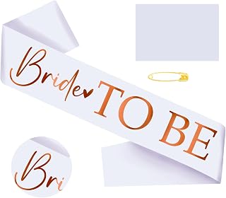 Generic Bride to Be Sash with Rose Gold Foil, White Bachelorette Sash for Bridal Shower Bachelorette Party Wedding Hen Party Decorations Engagement Gifts Jokes and Favors