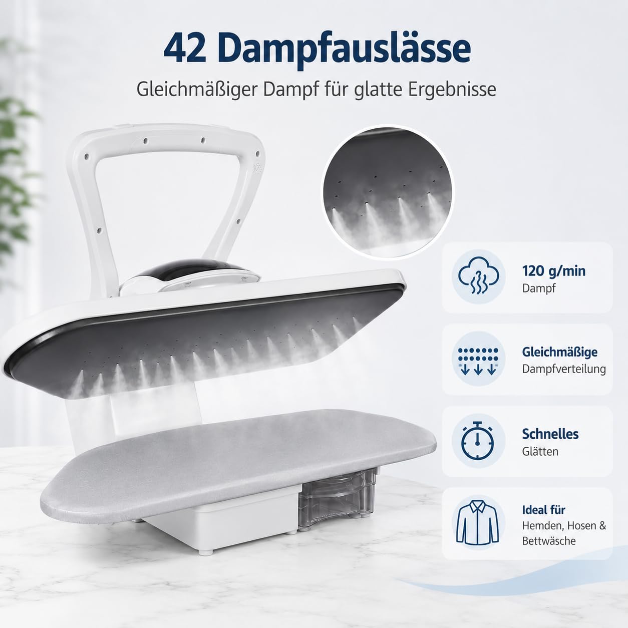 Weiß Intelligente Dampfpresse Professionelle BüGelmaschine Professionelle Dampfbügelpresse Mit Touchscreen Ai-Stimme 5 Stofffunktionen und Temperatureinstellung 2200W 1L Wassertanks