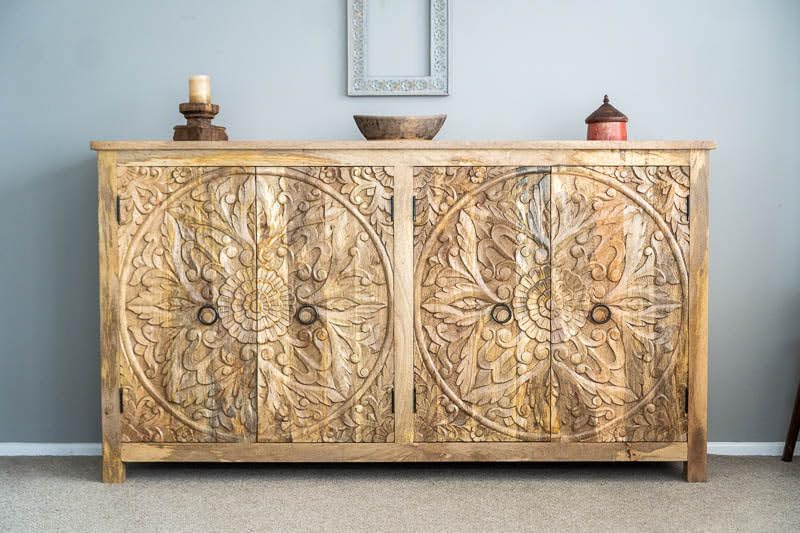 Solid Wood Sideboard with 4 Door for Living Room | Solid Mango Wood Cabinet for Storage | Wooden Kitchen Cabinet Storage for Home. (Big-Natural)-image-46