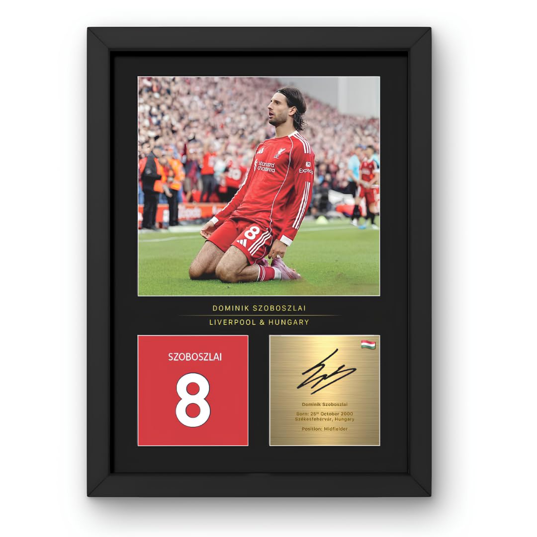 Win Fc Black Dominik Szoboszlai A4 Framed Photo Display - Reproduced Digital Signature - Gift For Liverpool Fans