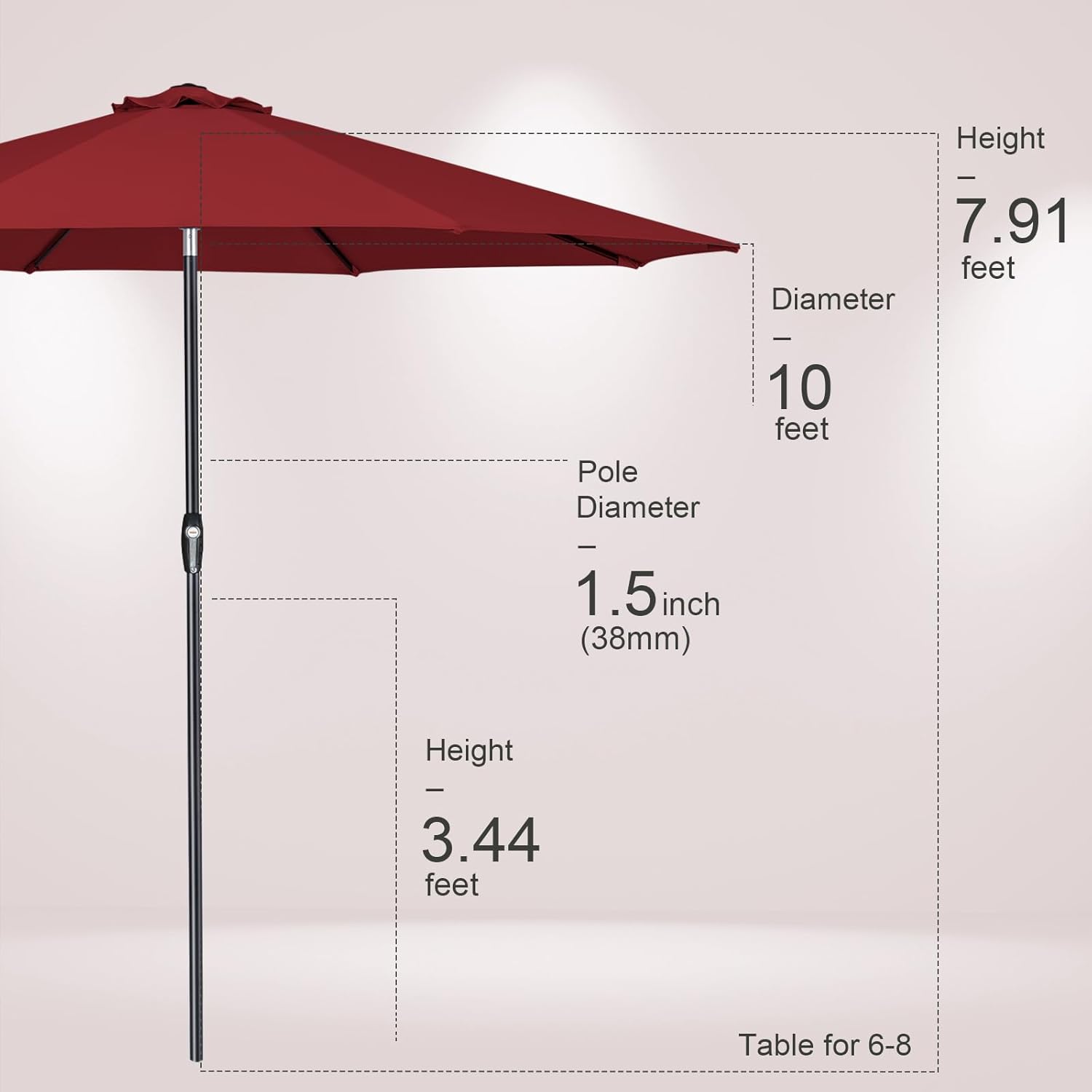 Tempera 10ft Patio Market Outdoor Table Umbrella with Auto Tilt and Crank,Large Sun Umbrella with Sturdy Pole&Fade resistant canopy,Easy to set,Chili