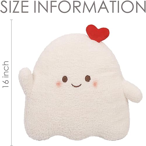 Miniatura 7 de ARELUX Bonita almohada de felpa fantasma, suave corazón blanco fantasma, peluche de animales de peluche, muñeca kawaii, divertida decoración de