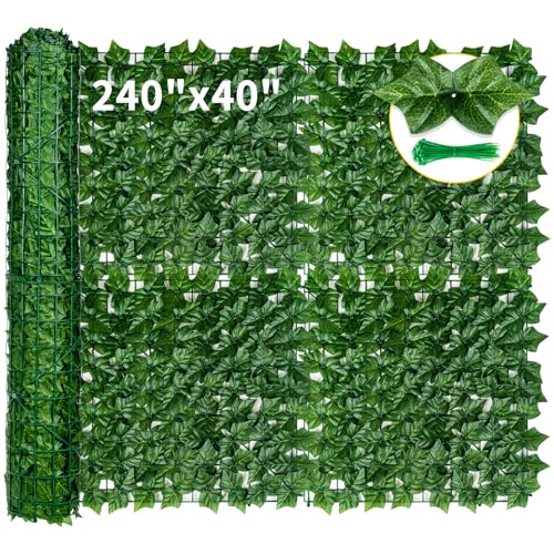 KASZOO 240"x40" Artificial Ivy Privacy Fence Screen - UV-Anti Breathable Faux Ivy Greenery Fence Panels for Patio, Balcony, Garden, Backyard Indoor Outdoor Decor