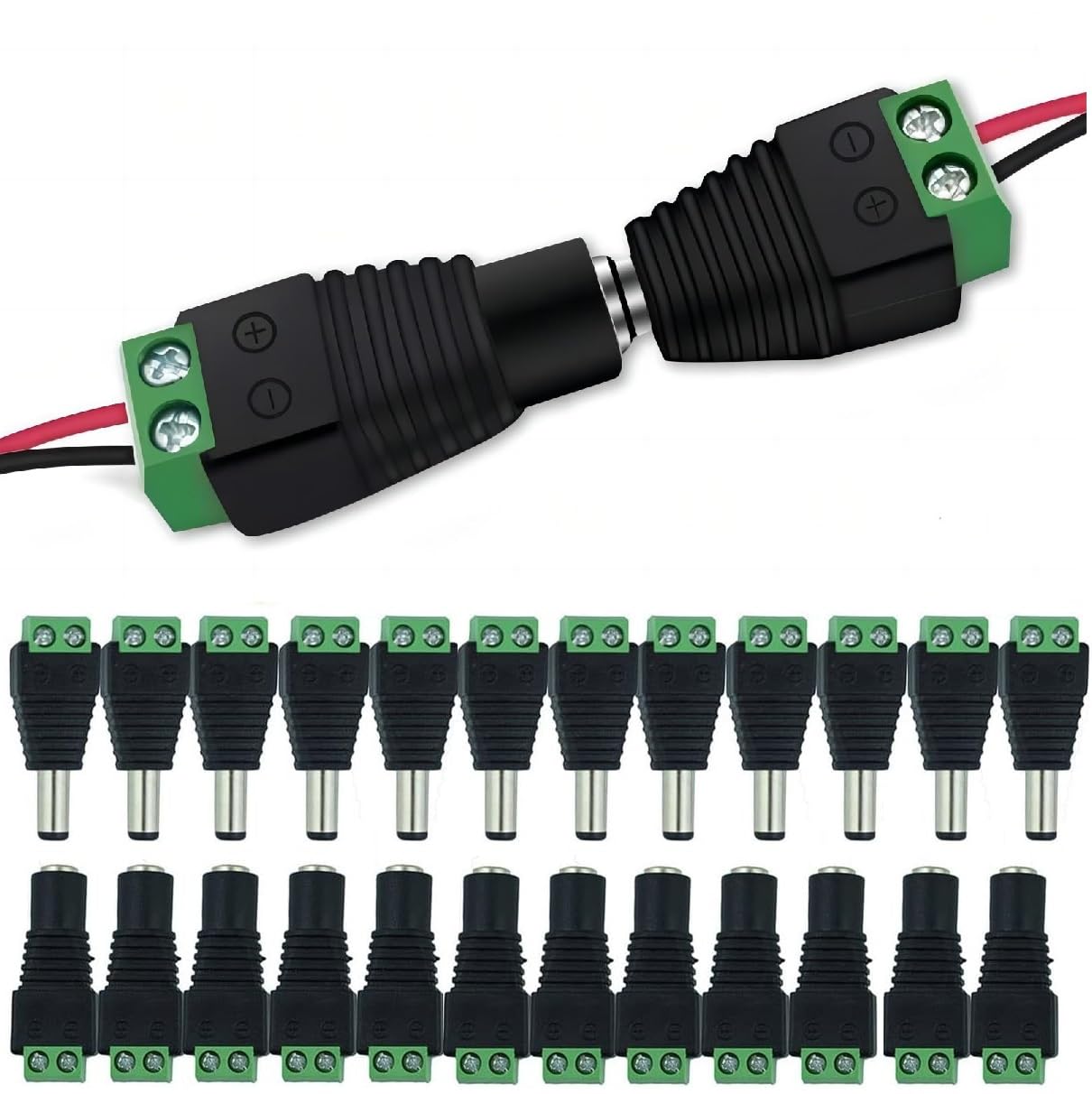 WWZMDiB 24 Pcs 12V DC Power Barrel Connectors Adapter Plug Jack 5.5mm x 2.1mm (12 x Male + 12 x Female)