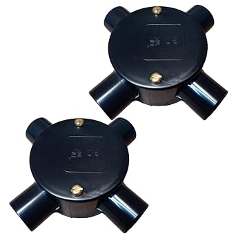 Black 20mm PVC 4 Way Intersection Conduit Box - Pack of 2