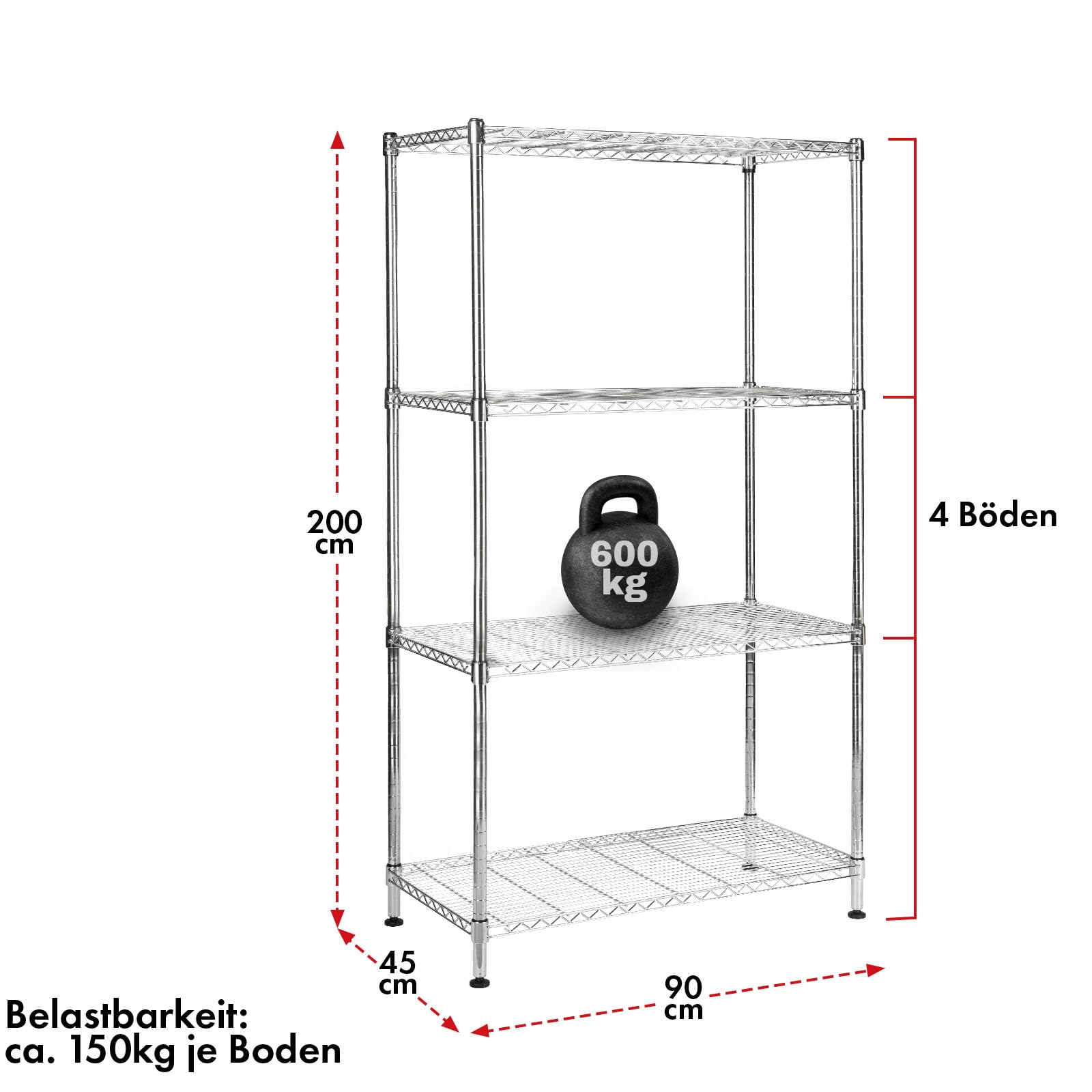 casa pura® Himalaya rek voor zware lasten | schroefrek voor woonkamers, kelders, garages en buitenruimtes | massief staal | per plank tot 150 kg belastbaar | 5 planken | 90 x 60 x 200 cm