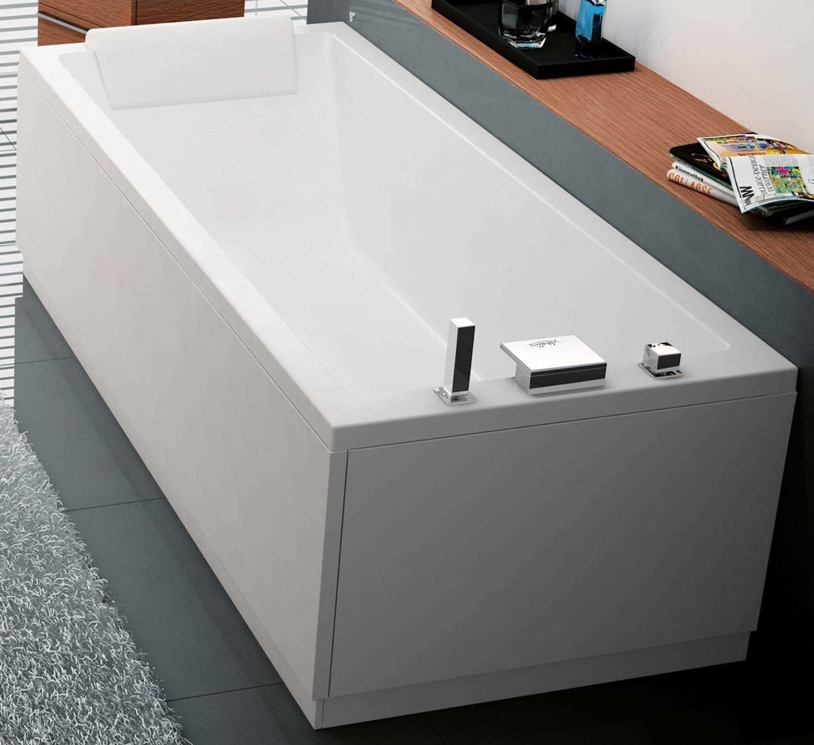 Novellini Calos Bathroom Furniture Rectangular Bath with Frame 150 x 70 cm, 160 x 70 cm, 170 x 70 cm, 170 x 75 cm, 170 x 80 cm, 180 x 80 cm, Height 58 cm, 150 Litres, 160 Litres, 170 Litres, 180 Litres, 190 Litres, 200 Litres, Reversible, Acrylic, Gloss White, Drain Column, Bath Edge Mixer Tap, Hand Shower, Overhead Shower, 1 Front Panel, 2 Side Panels, Headrest, Anti-Bacterial Waterproof EVA, Non-Toxic, white