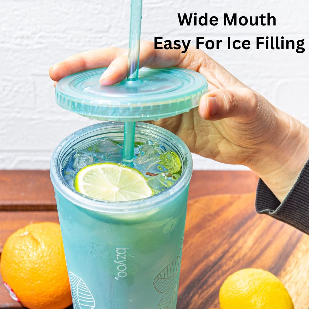 bzyoo SIP 24oz (710ml) Double Wall Plastic Tumbler with Lid and Straw Cold Drink Travel Mug Reusable Ice Coffee Tea Cup Perfect for Office Poolside Parties Gifts Color: Pearl Green - Image 2