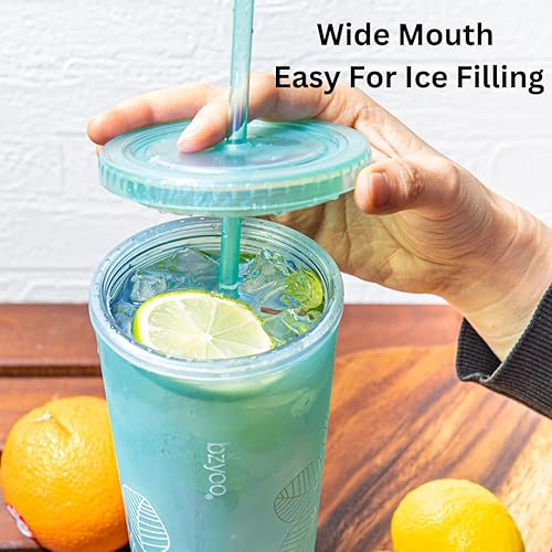 Miniatura 6 de bzyoo Paquete de vasos verdes SUP - Vaso aislado al vacío de acero inoxidable de doble pared con popote y tapa + vaso de plástico de doble pared de