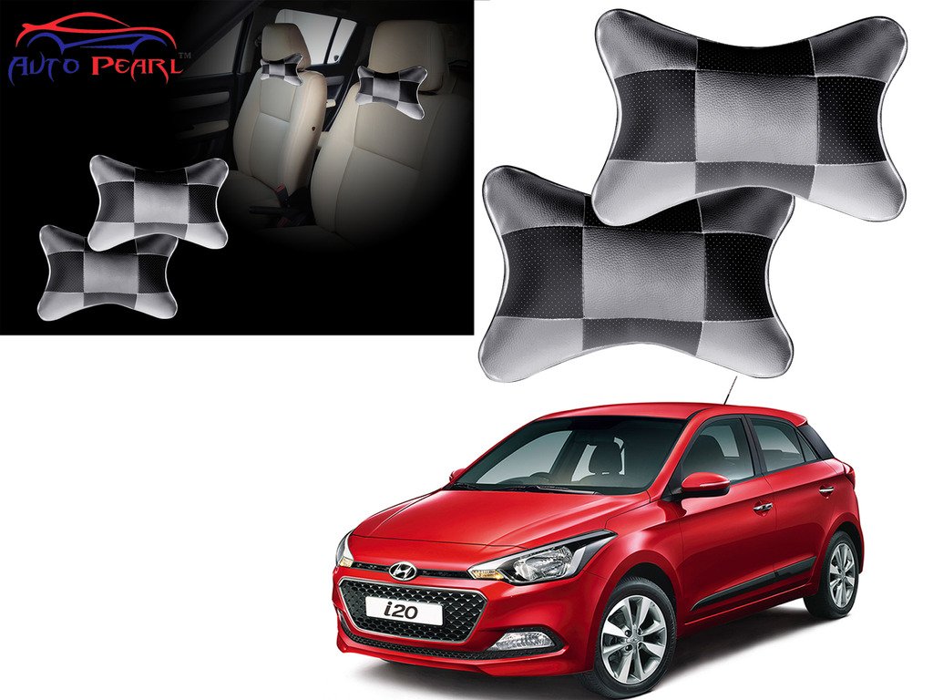 Autopearl Car Neck Rest Pillow for i20 Elite (Set of 2, Grey and Black)