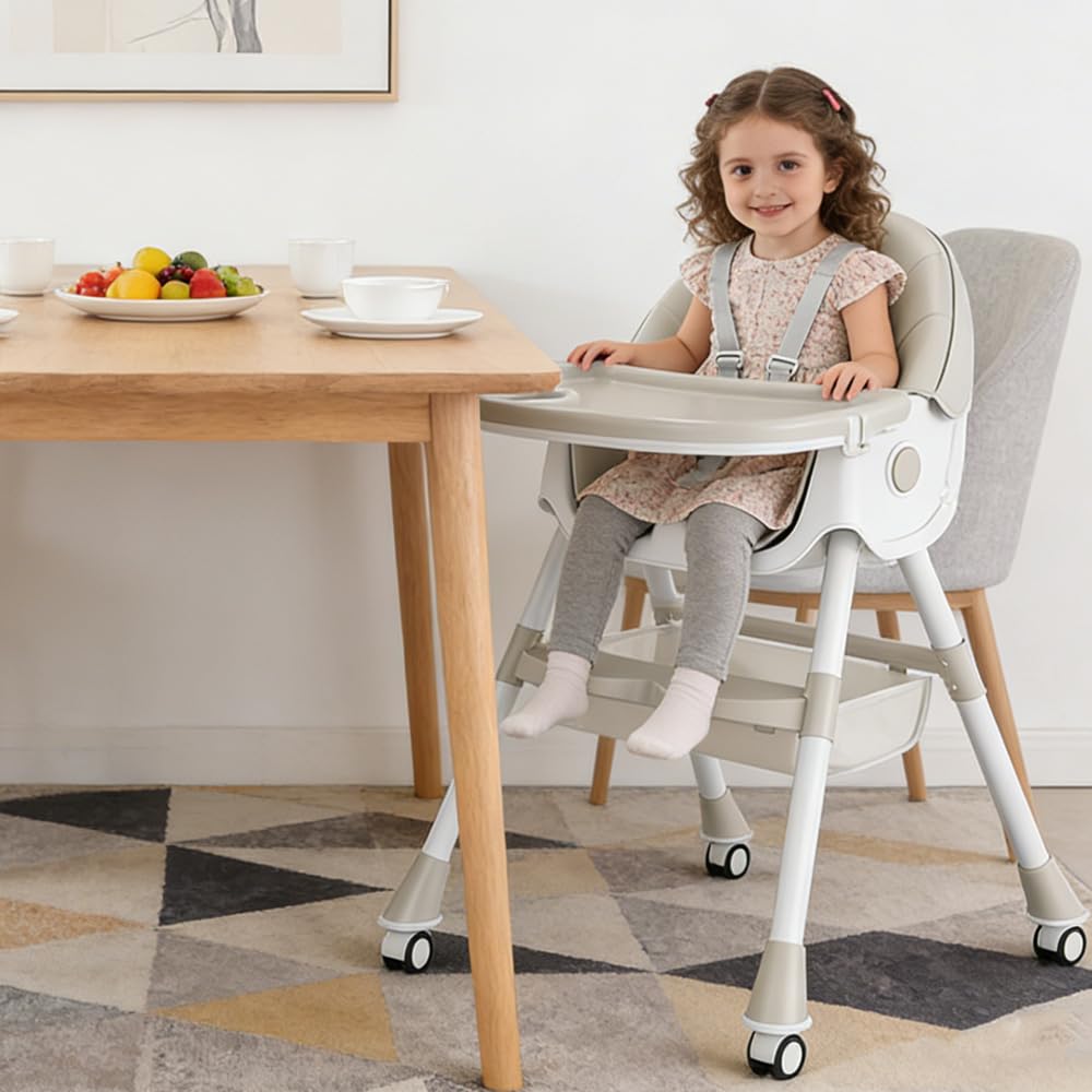 6 in 1 Kinderhochstuhl mit Abnehmbares Tablett, Babyhochstuhl Rollen, 73cm Fütterungsstuhl Futterstuhl Ernährungsstuhl Kinderstuhl Fütterungssessel ab 6 Monaten bis 5 Jahre