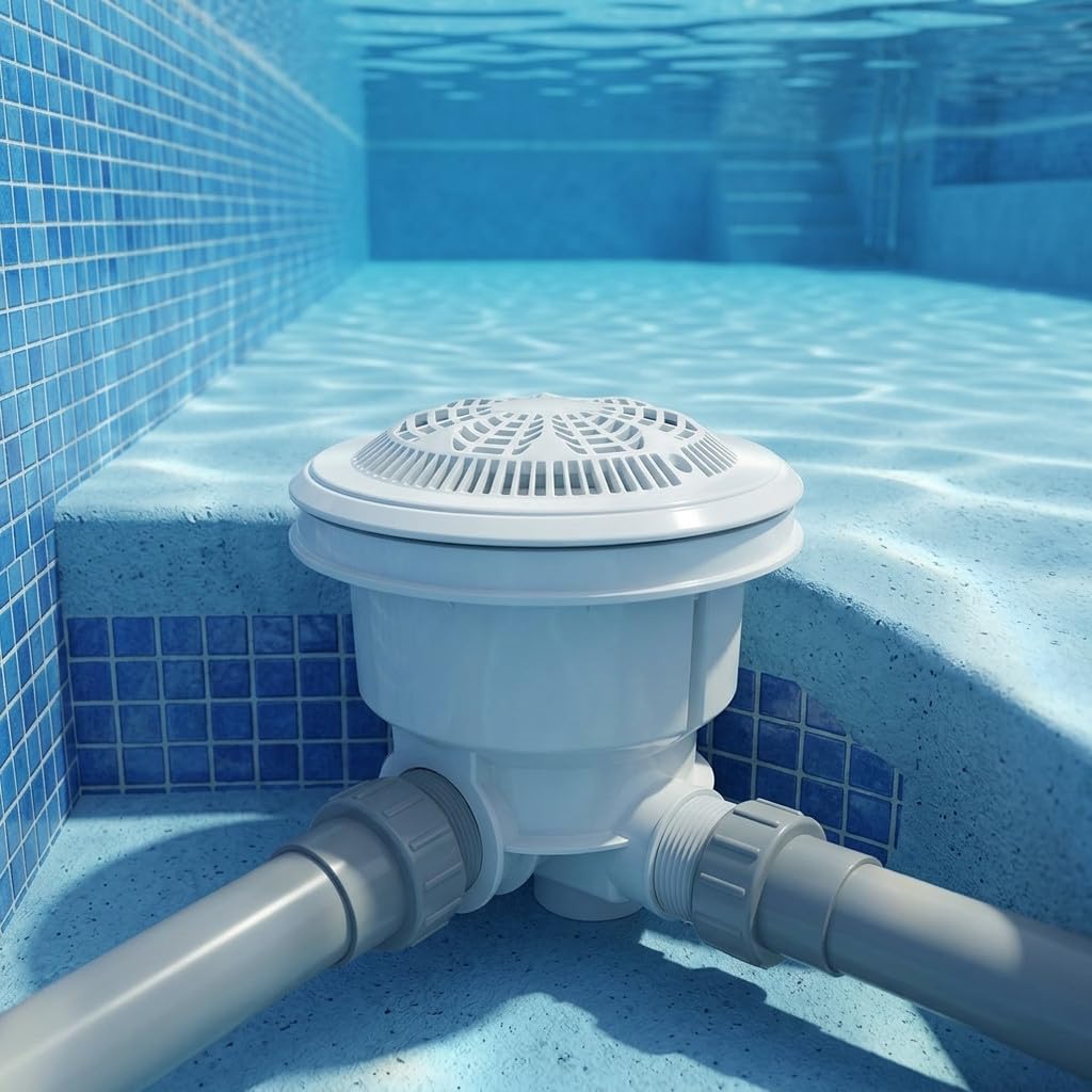 Suinga Sumidero Piscina Norm Blanco con Rejilla Antivortex e Insertos | Drenaje Seguro y Eficiente del Agua | Diseñado para Piscinas de Hormigon | Alta Resistencia