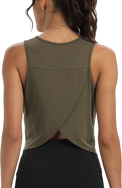 Mippo Workout Tops for Women Cropped Open Back Sleeveless Tank Tops Athletic Gym Yoga Shirts Loose Fit