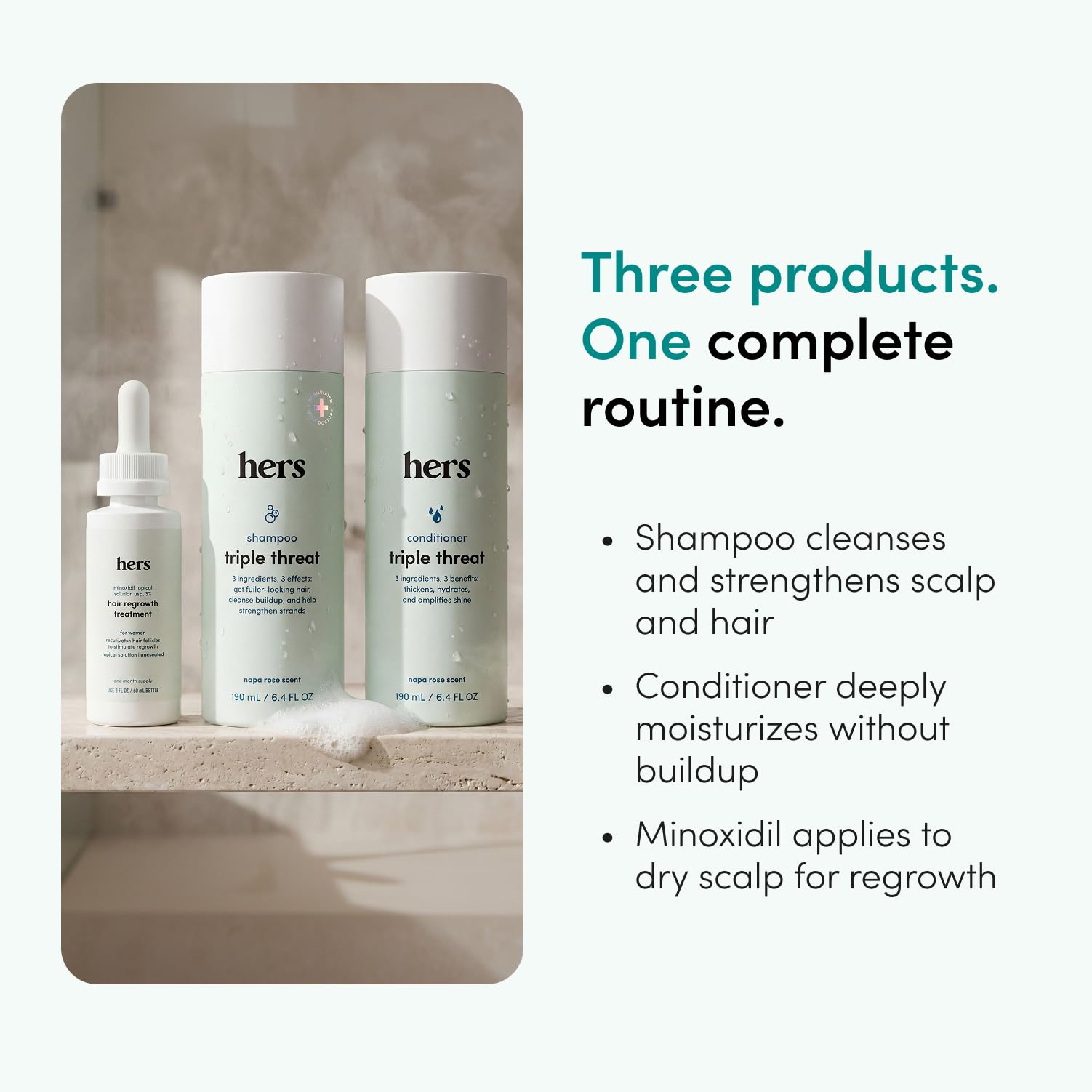 Hims & Hers Triple Threat Hair Care Set with 2% Minoxidil