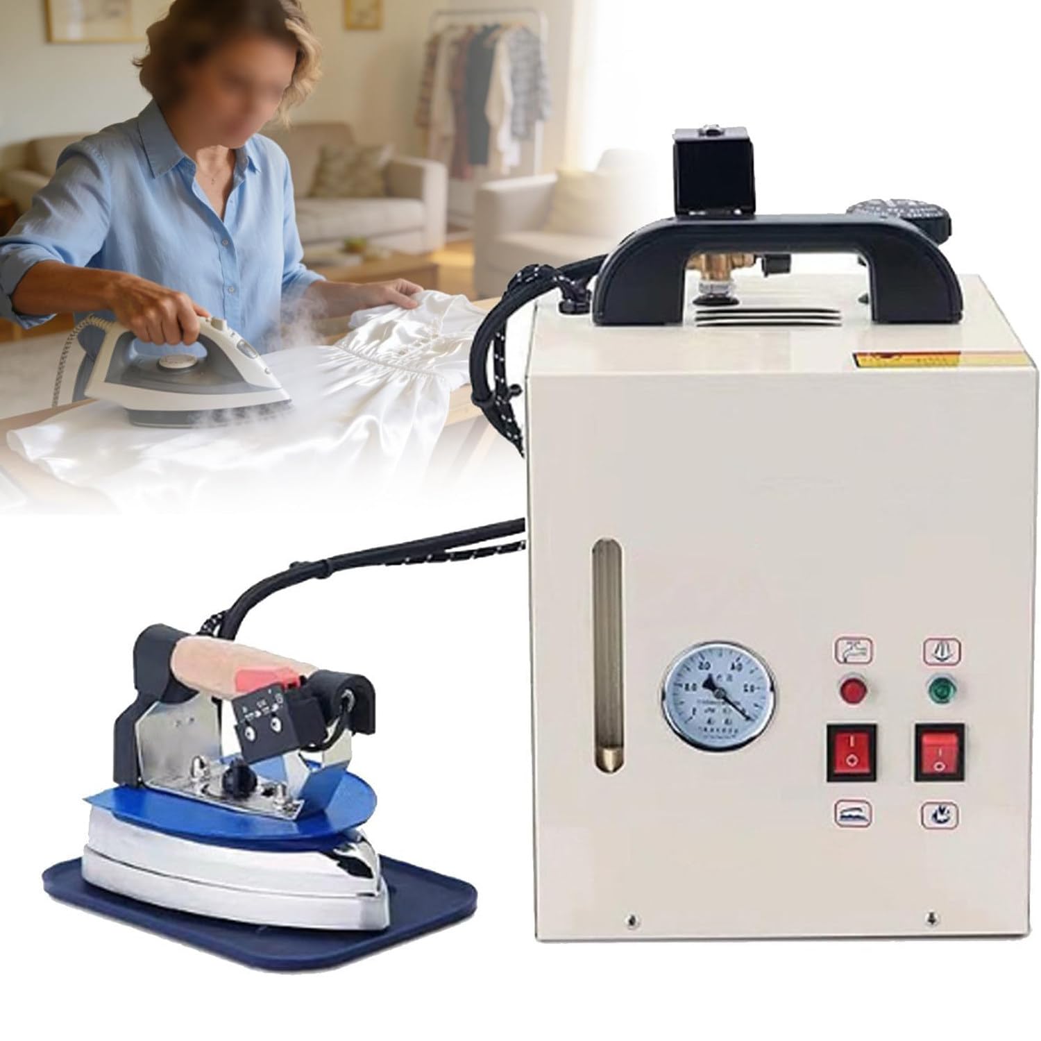 RETRIN Professional Steam Generator Iron Boiler,4L Stainless Boiler, Variable Steam & Temperature Control, 900W Iron Tip Ideal for Tailor Studio, Garment Shop and Curtain Making Use