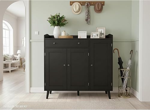 Vista 7 de Gabinete de zapatos grande negro que se adapta a zapatos de tamaño 16, armario de almacenamiento de zapatos con 3 puertas y 1 cajón, organizador