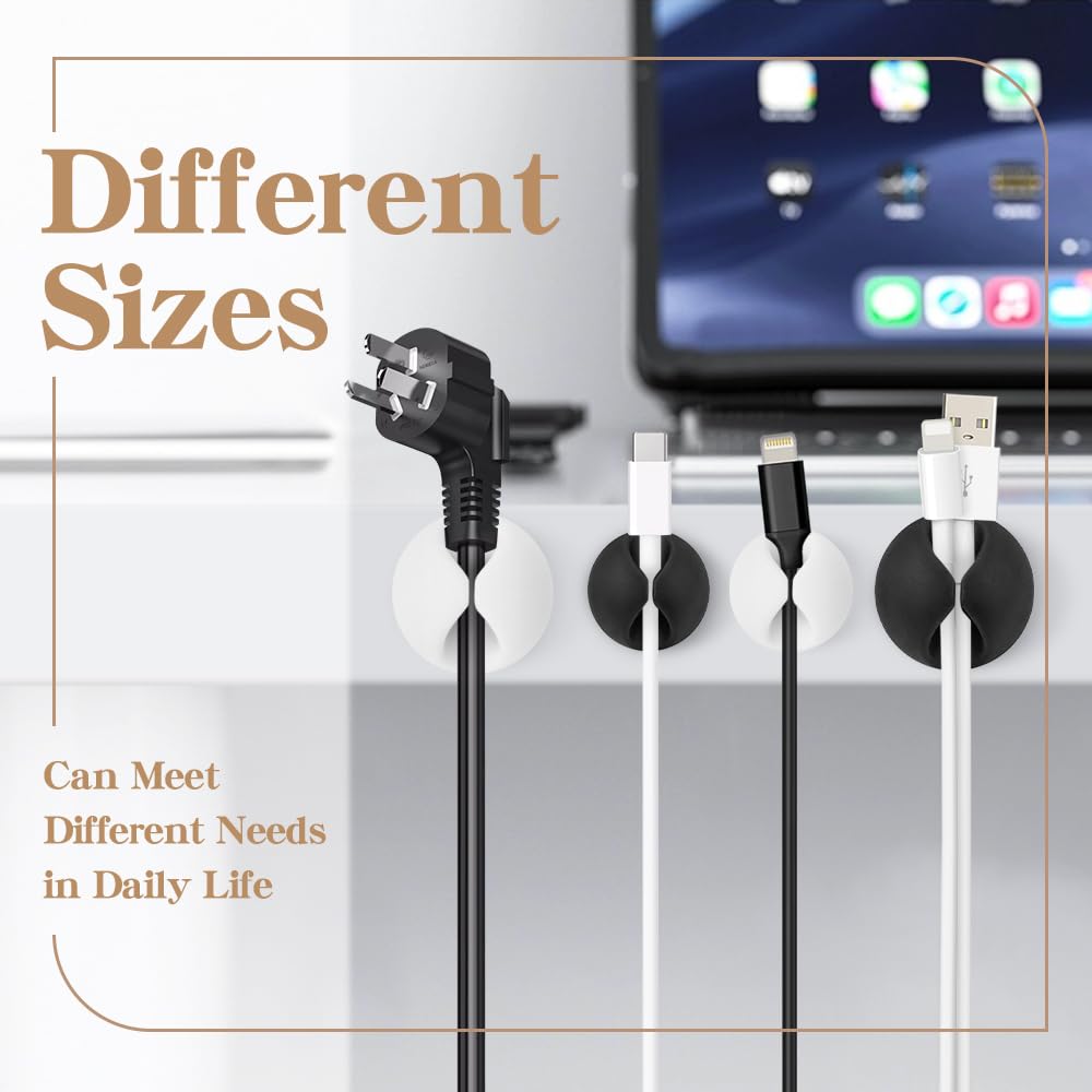 SmiLife Cable Clips White 9 PCS, Phone Charger Cord Holder, Cable Cord Management for Desk Office and Nightstands - Image 4