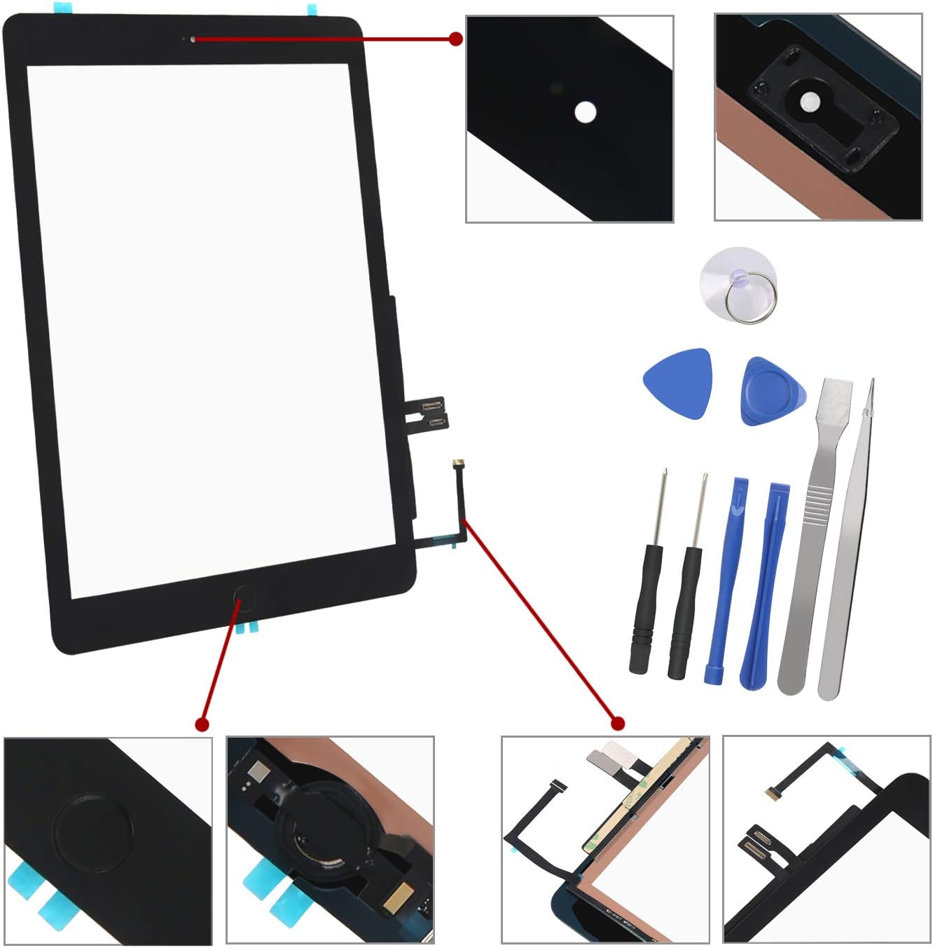 Touch Screen Digitizer for iPad 6th Generation – iPad 2018 Front Glass Replacement with Home Button & Tool Repair Kit (A1893, A1954)