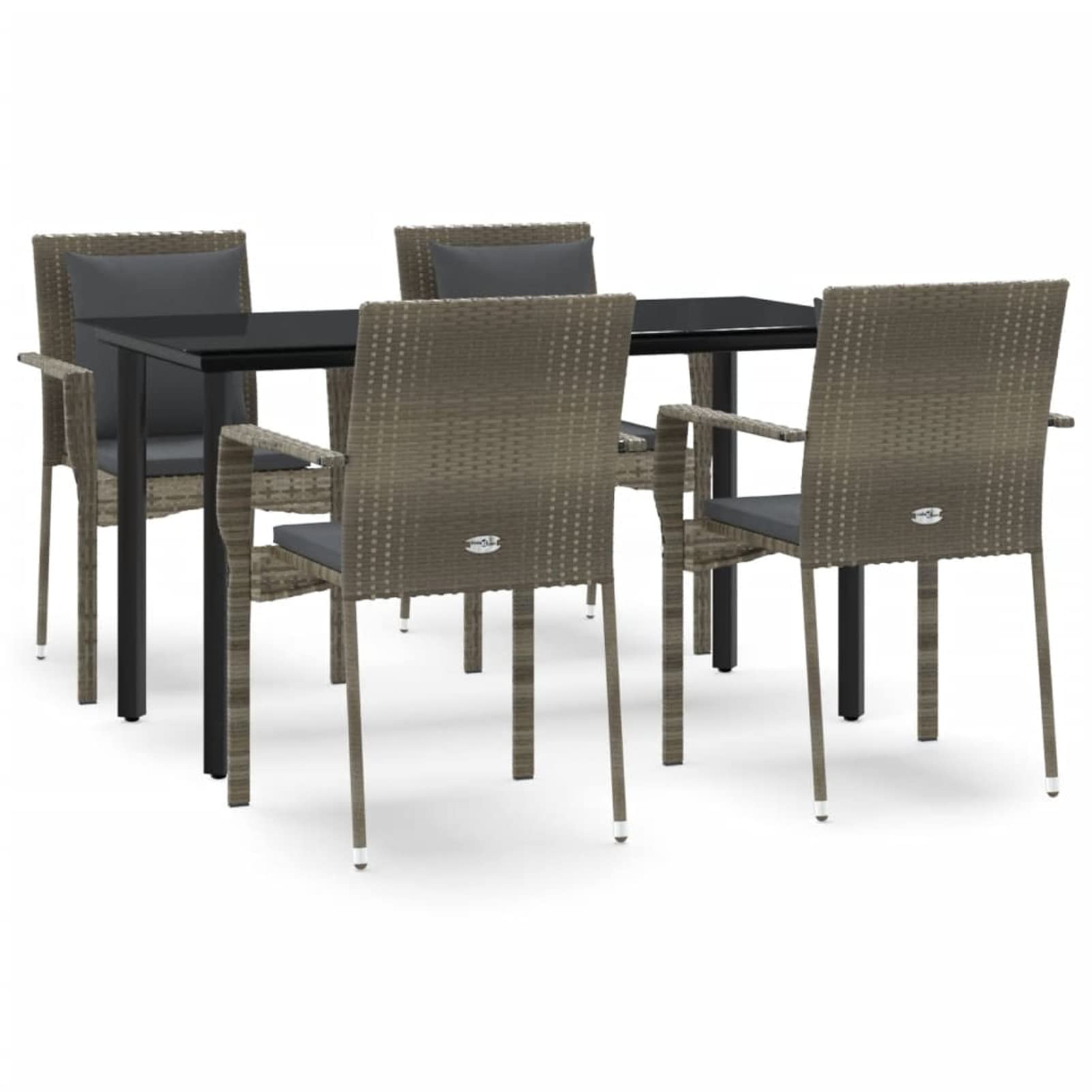 3185115 Set da Pranzo Giardino 5pz Nero e Grigio con Cuscini Polyrattan Testata in Legno,Testata Letto Matrimoniale Muebles Dormitorio Spalliera Letto Testiere per Letto Matrimoniale