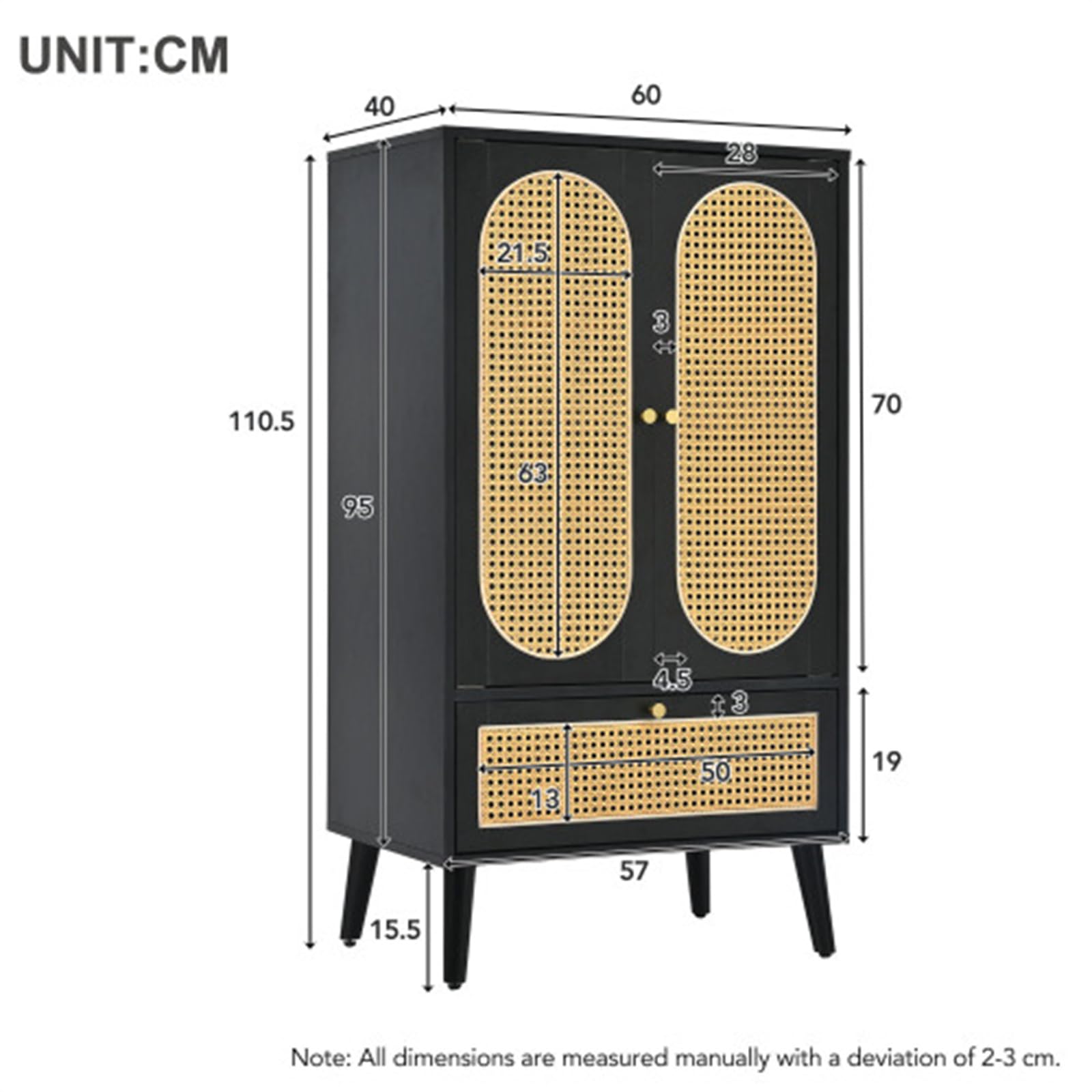Credenza in Rattan Nero, Piccolo Mini Mobile da Ingresso, Mobile Verticale con più Vani Portaoggetti, Adatto per Soggiorno, Camera da Letto, Corridoio