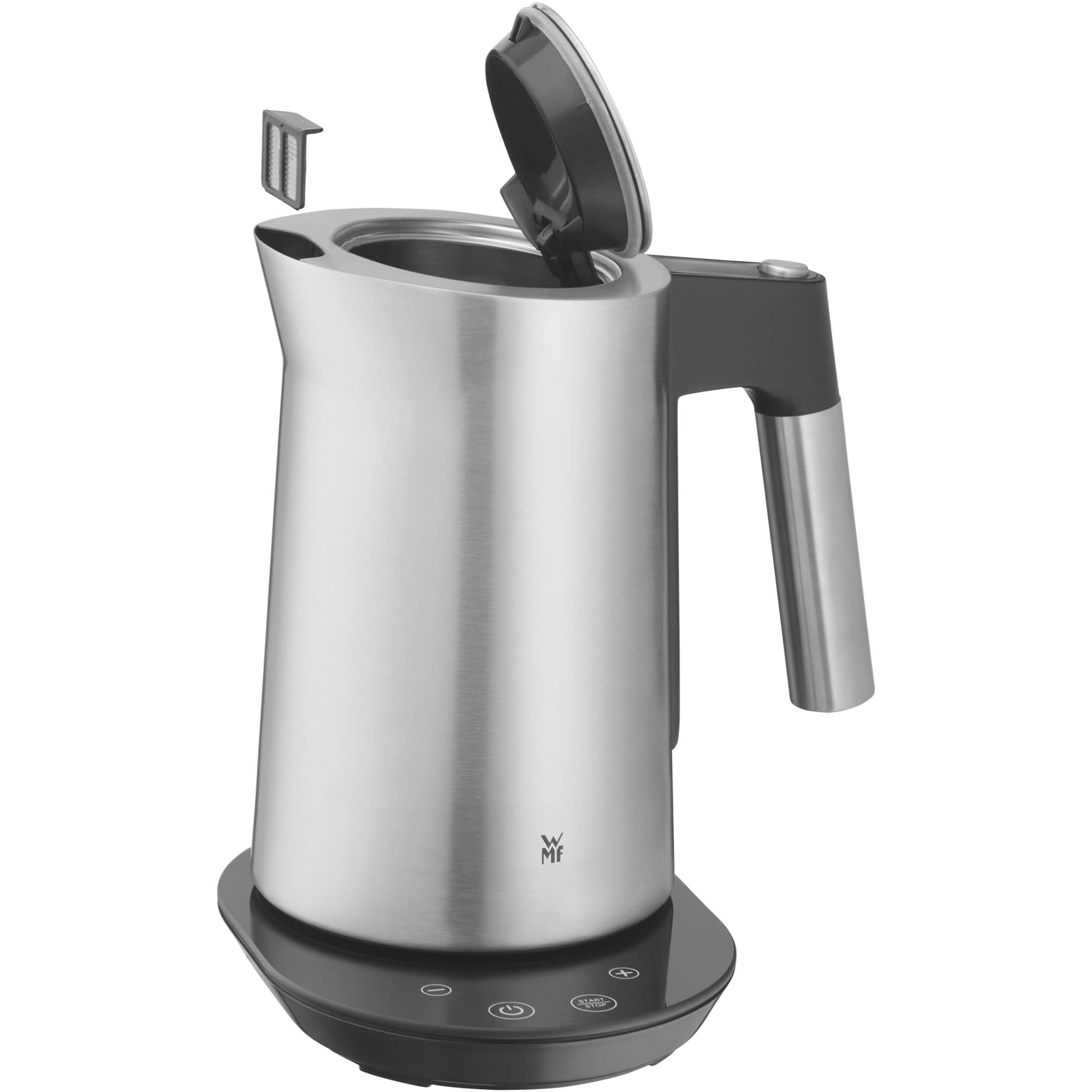 WMF Kineo Hervidor de agua con ajuste de temperatura, 1,6 l, filtro de cal, 3000 W, indicador de temperatura en vivo, hervidor eléctrico de agua de acero inoxidable mate