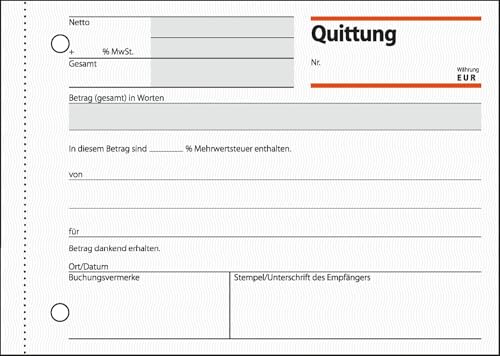 Carnet de reçus A6 Sigel QU619 au format paysage avec 10 feuillets