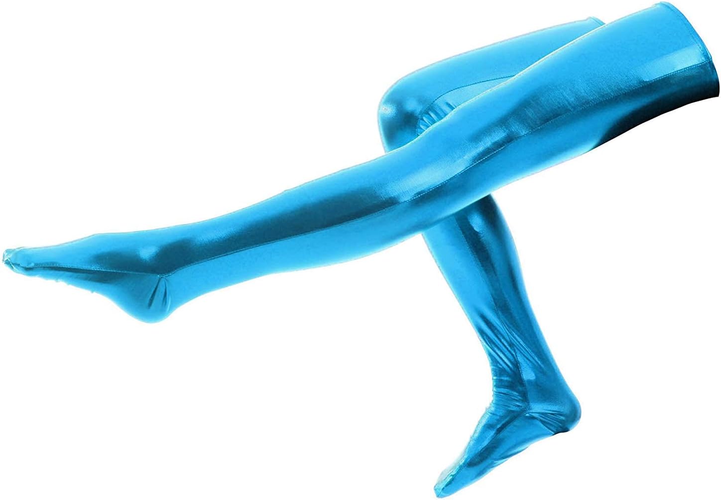 Women's Shiny Metallic Spandex Skintight Stocking (35in, Light Blue)