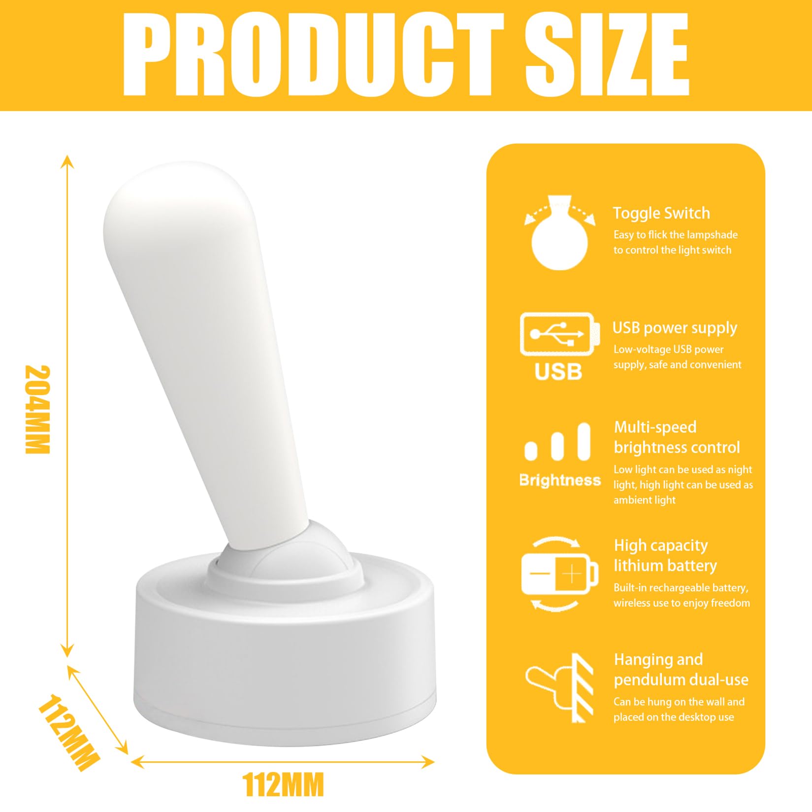 Veilleuse pour enfant à intensité variable - Chargement USB - Portable - Rechargeable - Veilleuse pour chambre à coucher, salon, enfants et adultes - Cadeau (blanc)