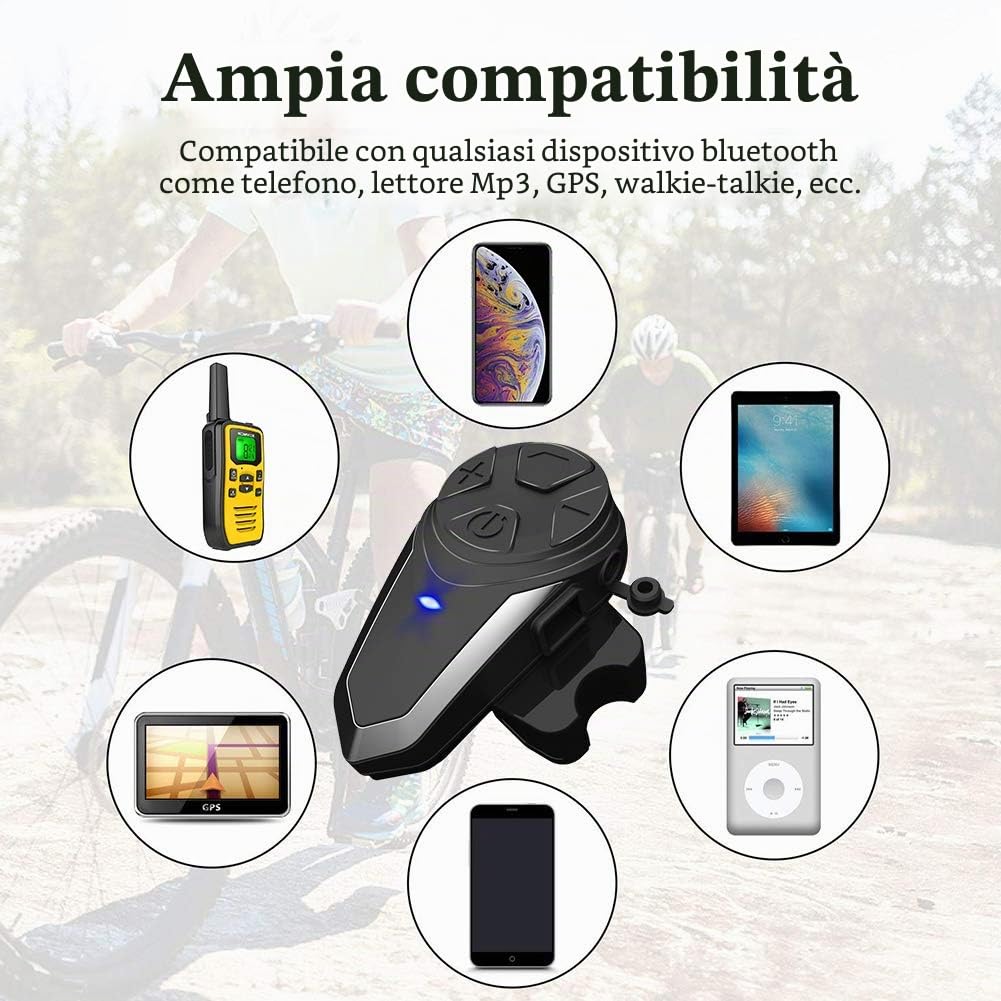 BT-S3 1000m Cuffie per casco interfono Cuffie Sistemi di comunicazione in tempo reale Vivavoce Radio FM Impermeabile Interfono Bluetooth per 2 o 3 Riders(2 Pezzi)