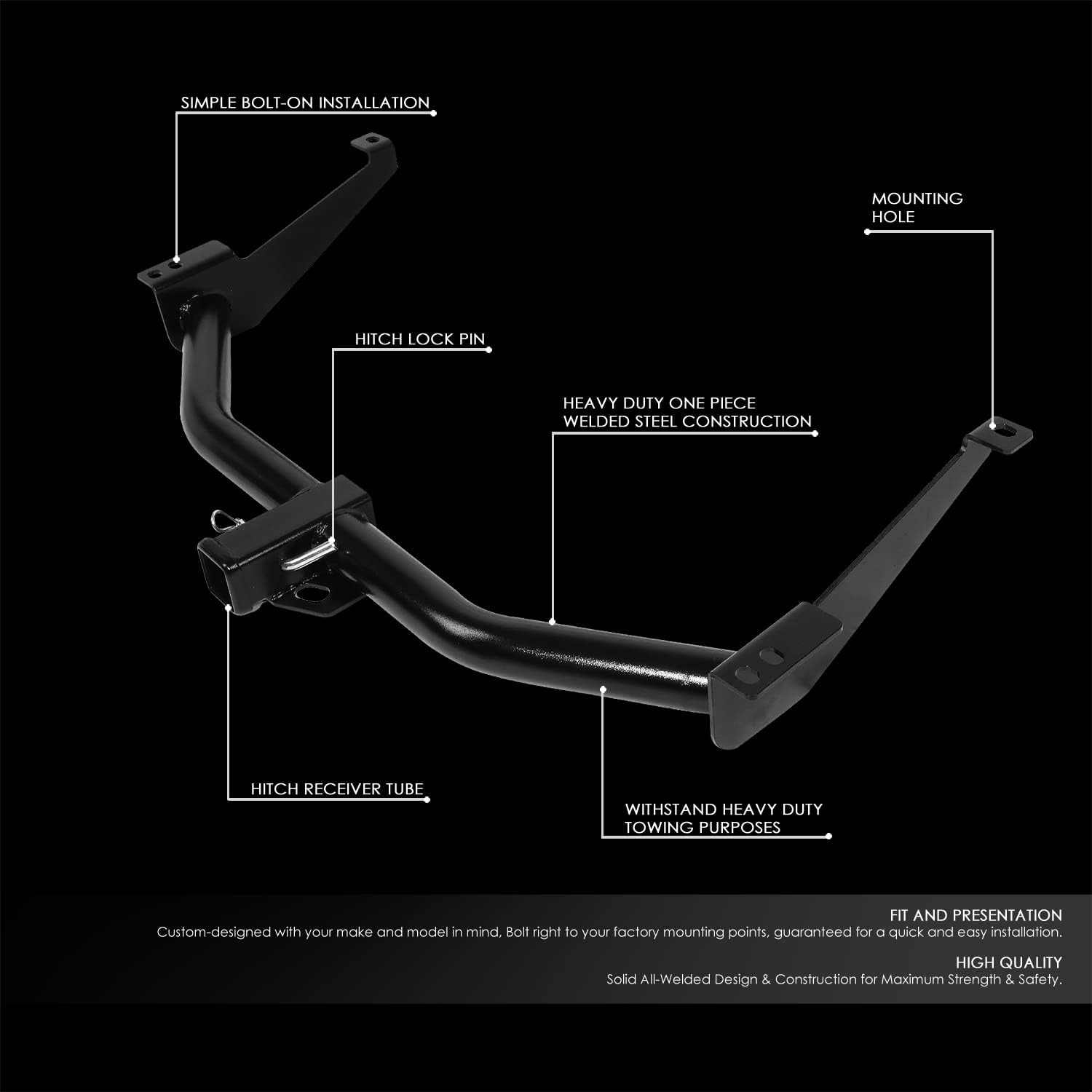 DNA Motoring TH-N-031 Black 2'' Class 3 Heavy Duty Tow Hitch Receiver with Hitch Pin Compatible with 04-10 Infiniti QX56 / 2004 Pathfinder Armada / 05-15 Armada