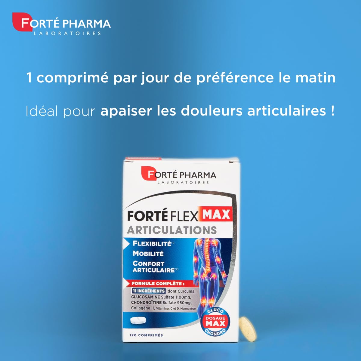 Forté Pharma - Forté Flex Max Articulations - Complement alimentaire articulations - Collagene hydrolysé, Curcuma, Glucosamine - Confort Articulaire, Mobilité, Souplesse - 120 comprimés, 1-3 mois
