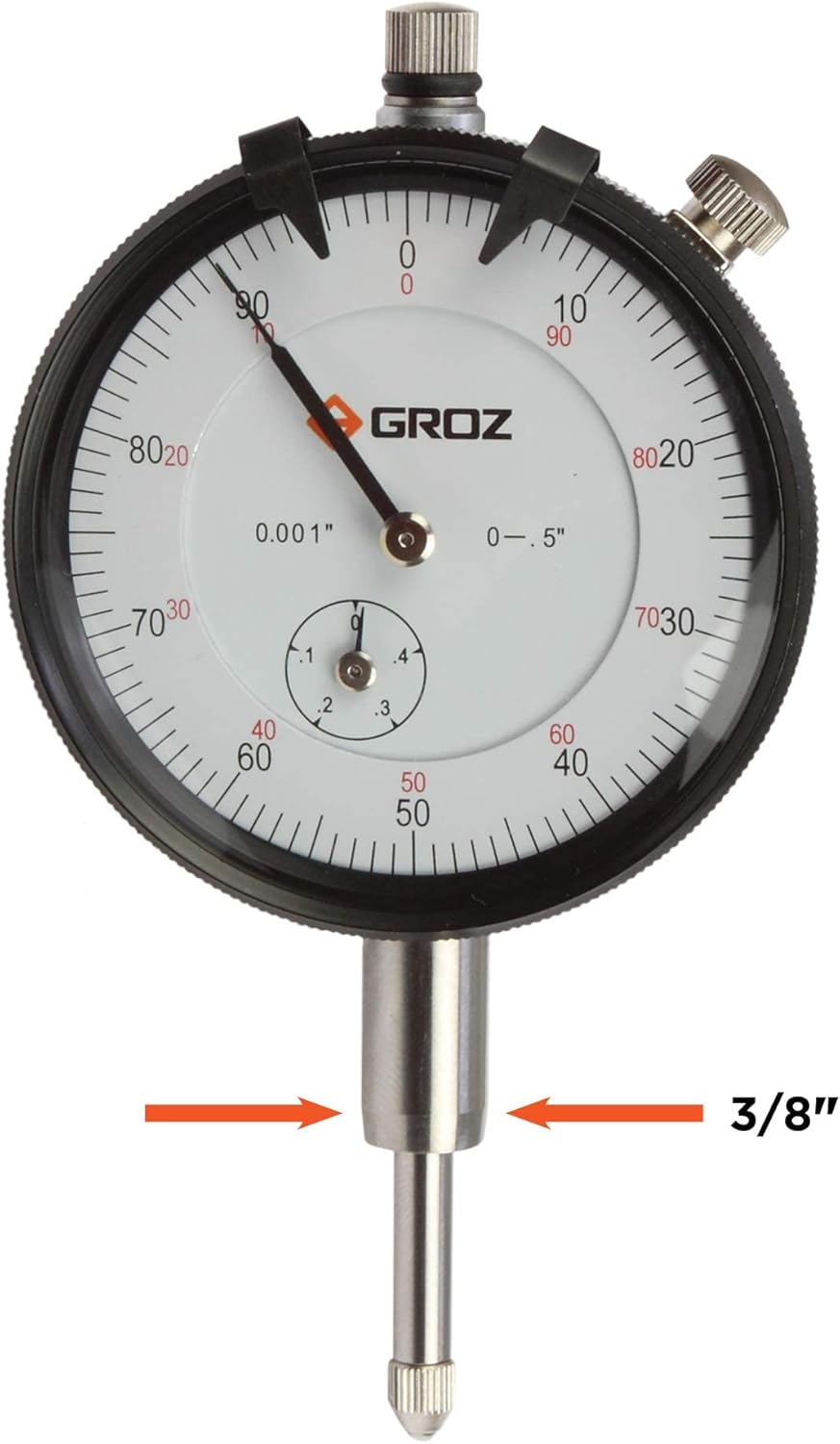 Groz 16204 DIAL Indicator, 0-1/2" x. 001", 0-100, AGD2, White FACE, Lug Back