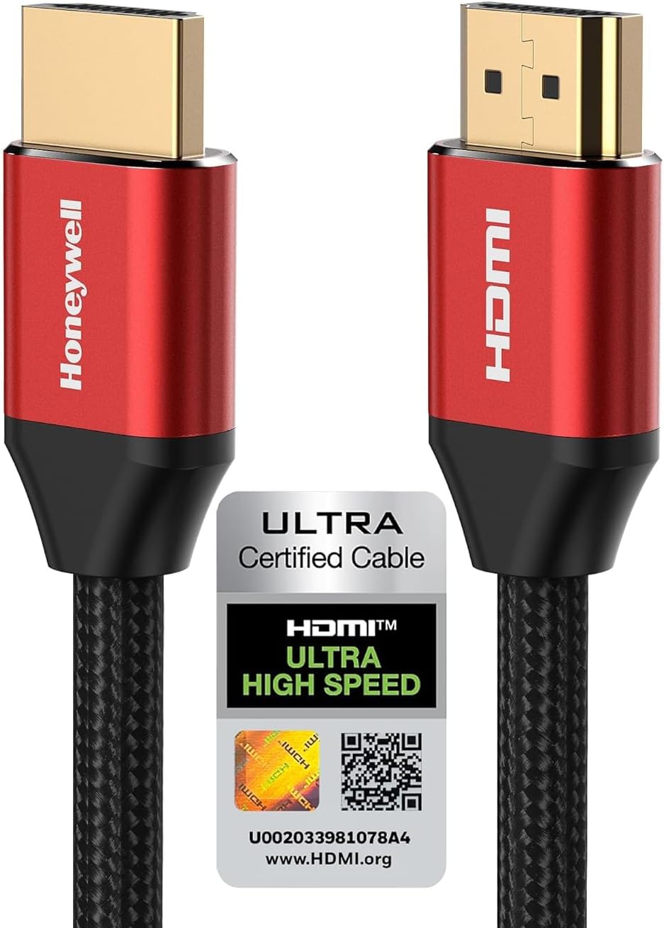 Honeywell HDMI Cable 2.1 with Ethernet, 8k@60Hz, 4k@120Hz UHD Resolution, 2 Mtr(6.6ft), 48 GBPS Transmission Ultra High Speed, Dolby DTS, eARC,3D,Male-to-Male,Compatible with all HDMI-Enabled Devices