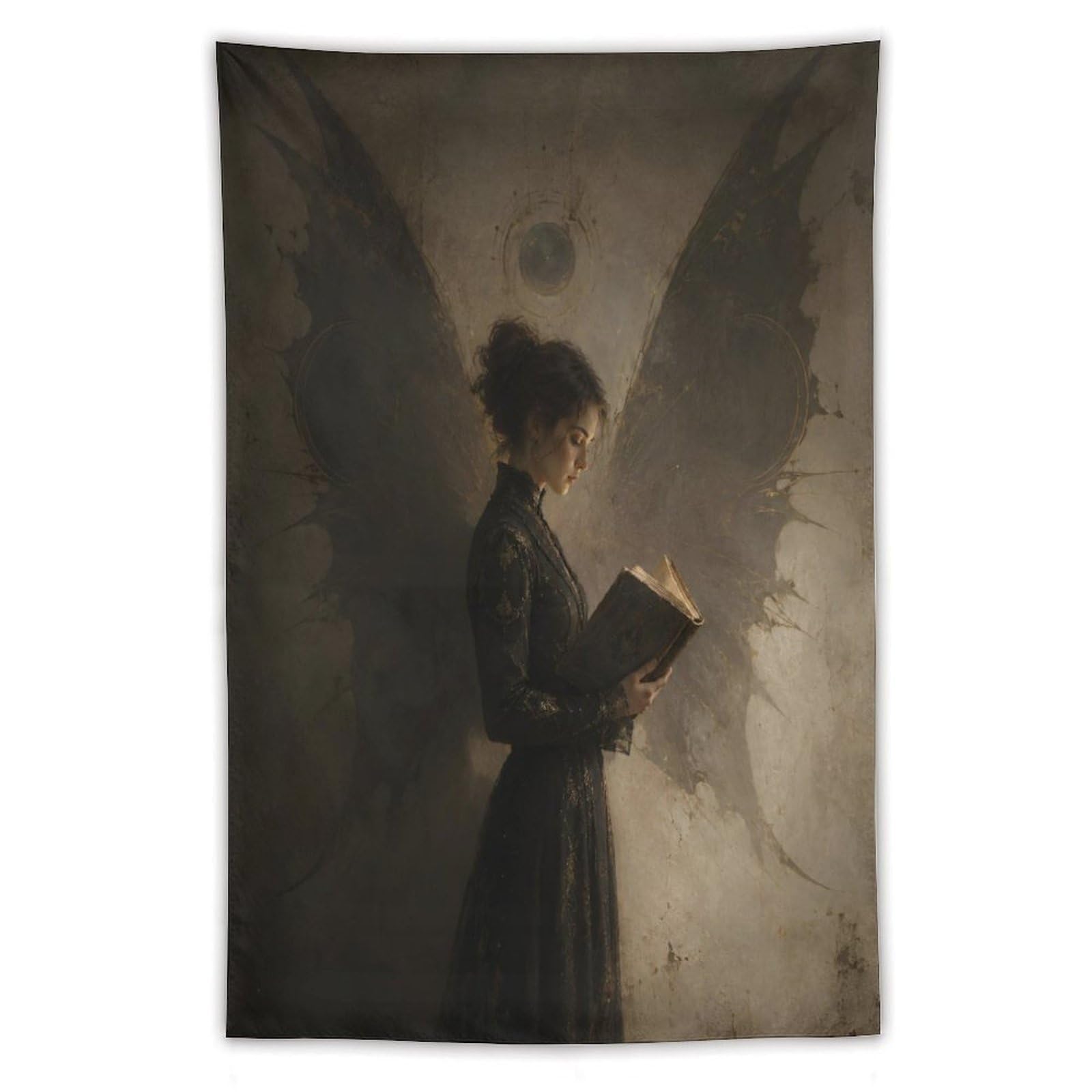 Woman Reading Wing Shadow Wall Tapestry, Oil Painting, College Dorm