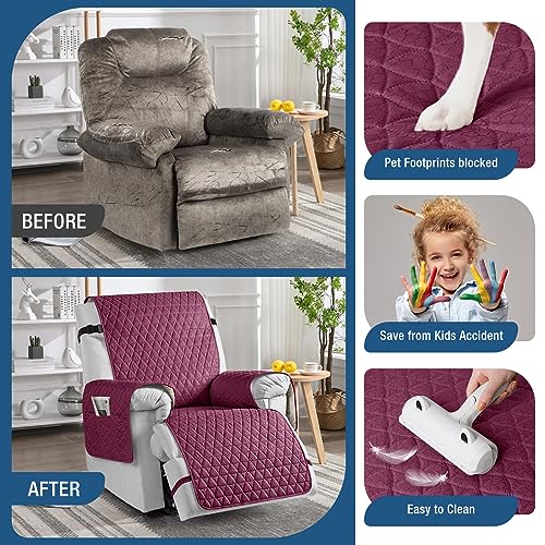 Image of TAOCOCO 100% Waterproof Recliner Chair Covers, Non Slip Recliner Covers that Stay in Place, One-Piece Washable Reclining Chair Cover with Elastic Straps, Wine, Fits 25 inch Seat Width