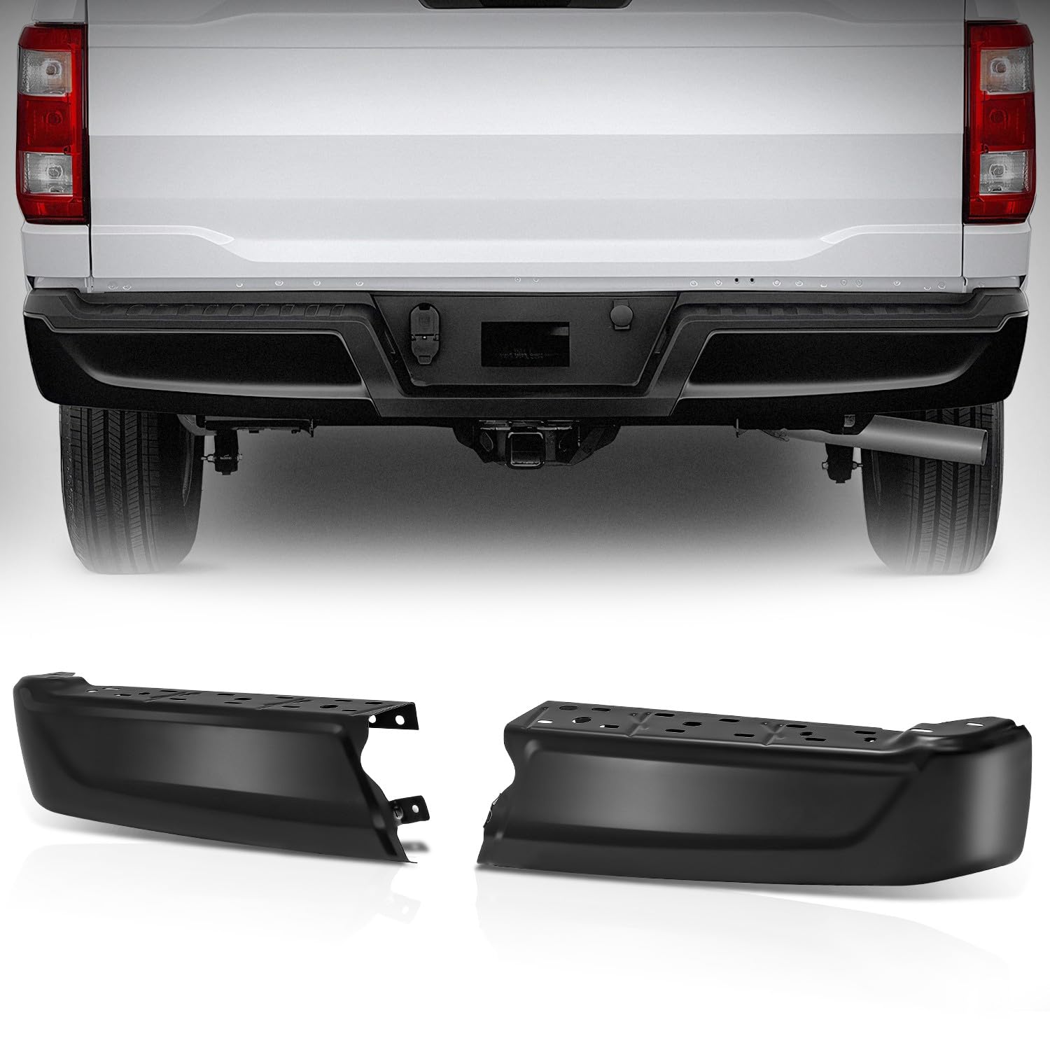 Auto Dynasty Rear Bumper End Caps Compatible with 2021 2022 2023 2024 Ford F-150, Driver and Passenger Side Bumper End Replacement, Non Park Sensor