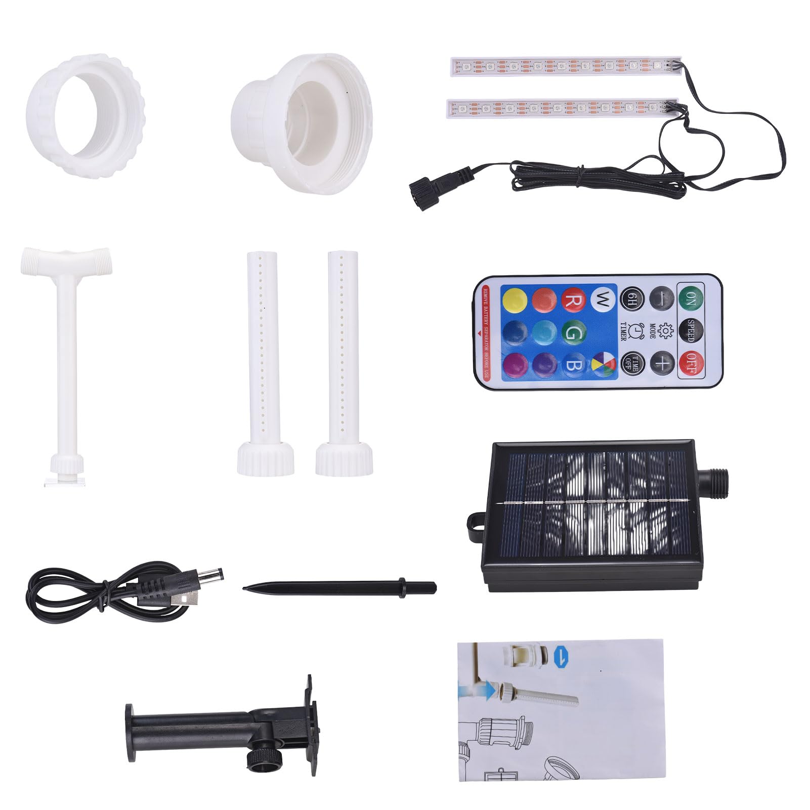 SIXRUN Fuente Solar Ajustable para Piscina con Control Remoto de Luces LED, Rociador de Cascada de bajo Consumo para Piscinas Elevadas, Batería de Litio de 1200 MAh, 7 Modos de Color