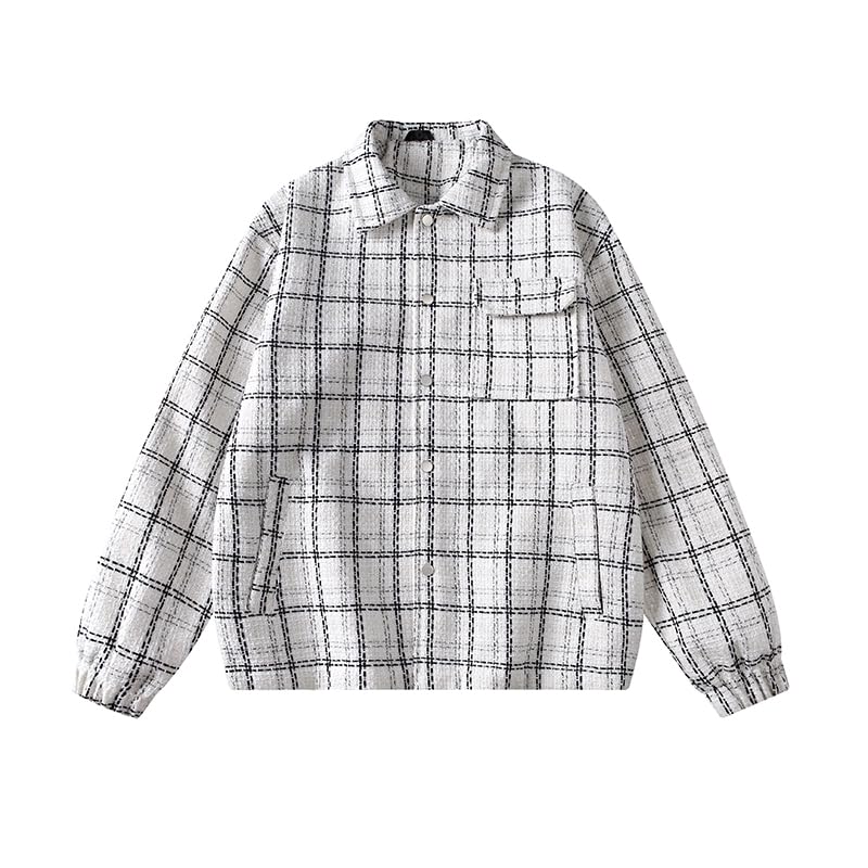 Teenager Plaid Jacket, Stylish Casual Coat in White and Black