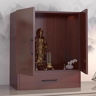 Tabletop Buddha Altar Holder Shelf, Altar Table with Storage Drawer and Silent Slide Rail, Guanyin Cabinet Ancestral Shrine Solid Wood New Chinese Style Shrine, Space-Saving(Reddish Brown-B,30cm)
