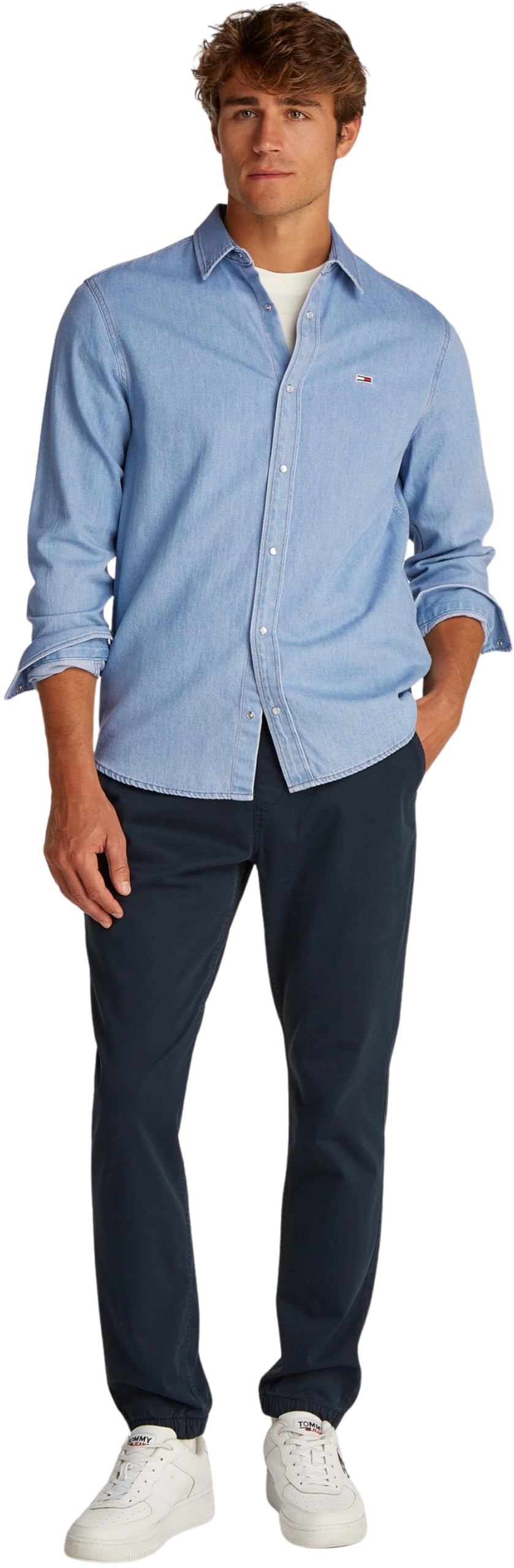 Tommy Jeans Herren Jeanshemd Regular Fit mit Knopfleiste