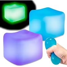 2 Pcs Glow in the Dark Stress Cube Toys Stress Ball for Adults Kids Squishy Fidget Toy with Super Solid Squeeze Sensory Toy Ice Cube Toy High Density Squeeze Ball Blue+Purple