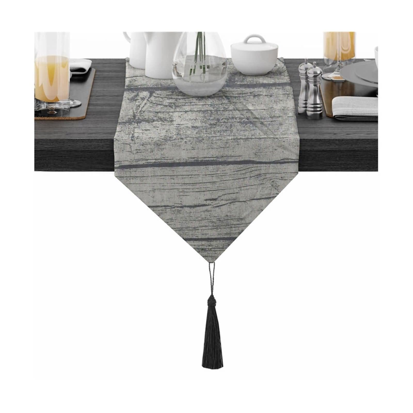 Runner da tavolo, tinta unita, decorazione da tavolo, compleanno, ragazza, in cotone, venature del legno, grigio, nero, 30 x 180 cm, per cene, matrimoni