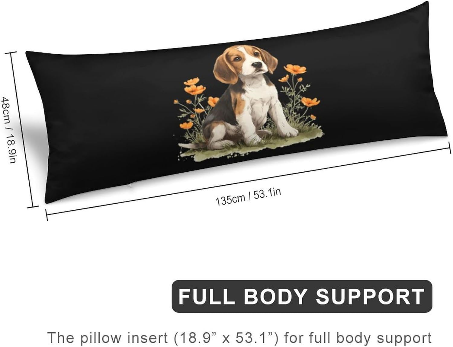 Beagle Puppy Dog Orange Flower Body Pillow Cover Long Cushion 18.9x53.1 Inch