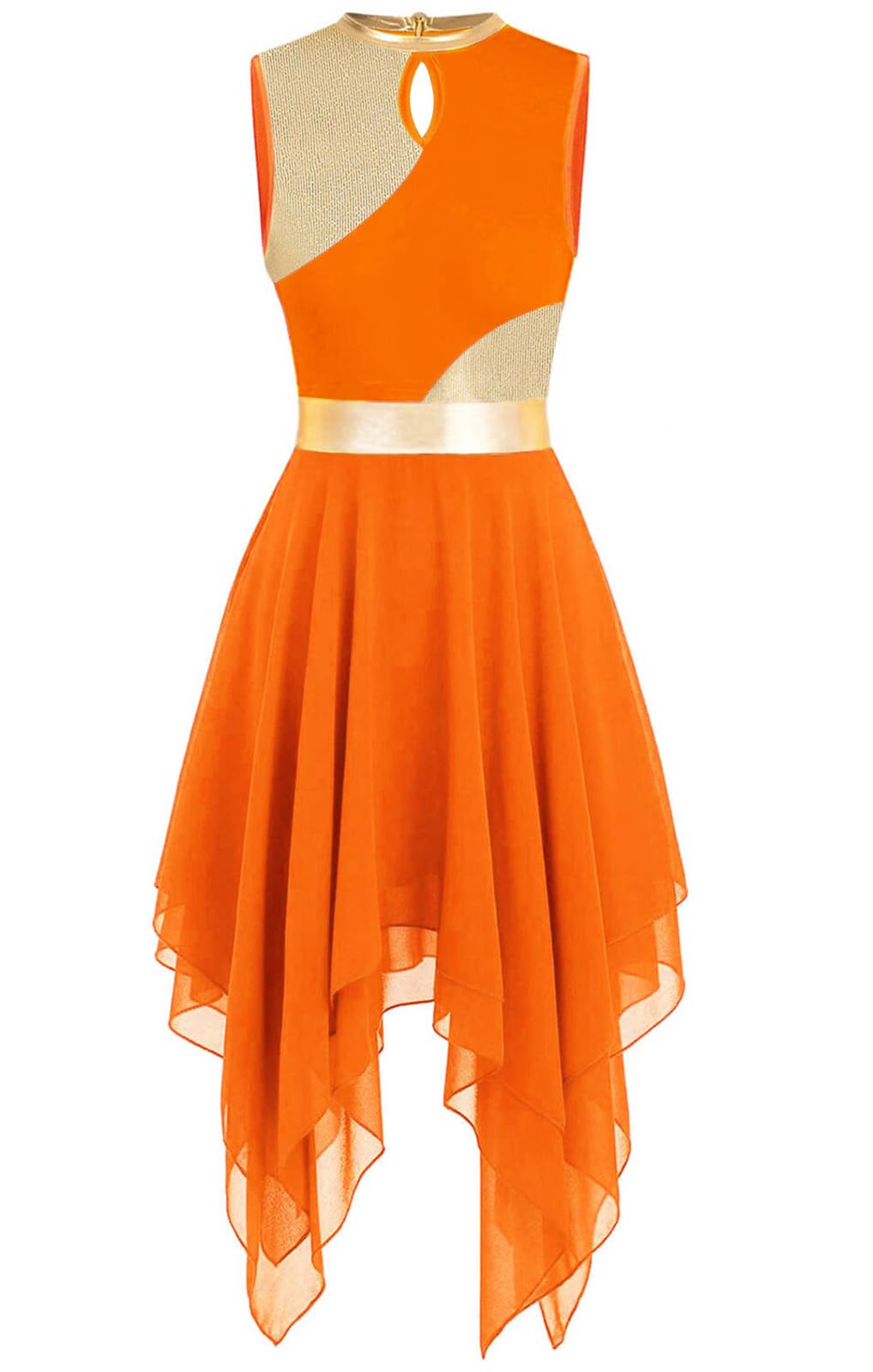 yrsZX Women's Praise Dance Overlays Dress Tunic Metallic Color Block Sleeveless Irregular Hem Worship Lyrical Dance Dress