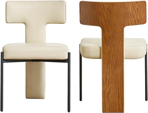 Miniatura 11 de Sillas de comedor modernas de mediados de siglo con respaldo de grano de nogal, juego de 4 sillas de comedor de cuero sintético marrón, sillas de