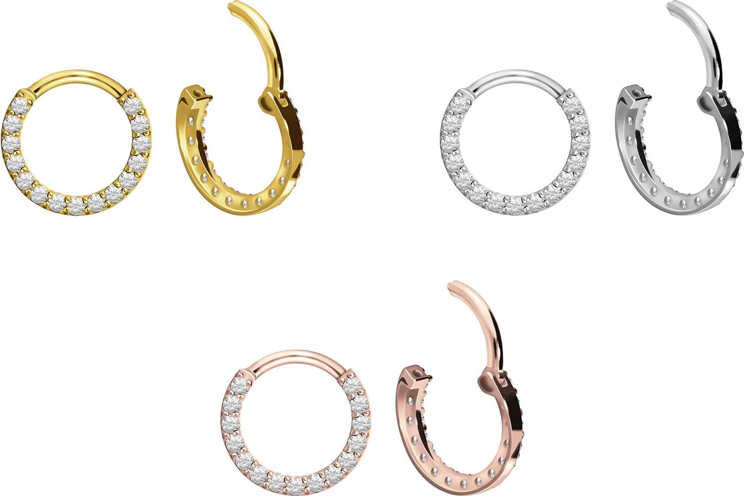 PIERCINGLINE 750er Gold Segmentring Clicker | 18 KARAT | KRISTALLE | Piercing Ring Nase Septum Ohr Helix | Farb & Größenauswahl