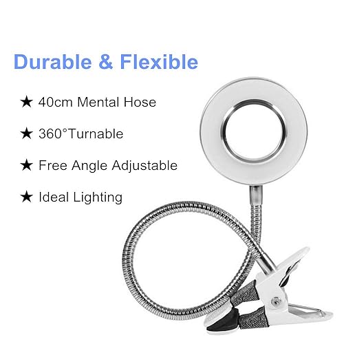 Miniatura 4 de Pinkiou - Lámpara de escritorio con abrazadera para microblading anillo de manicura luz LED USB con clip para escritorio con brazo ajustable 3