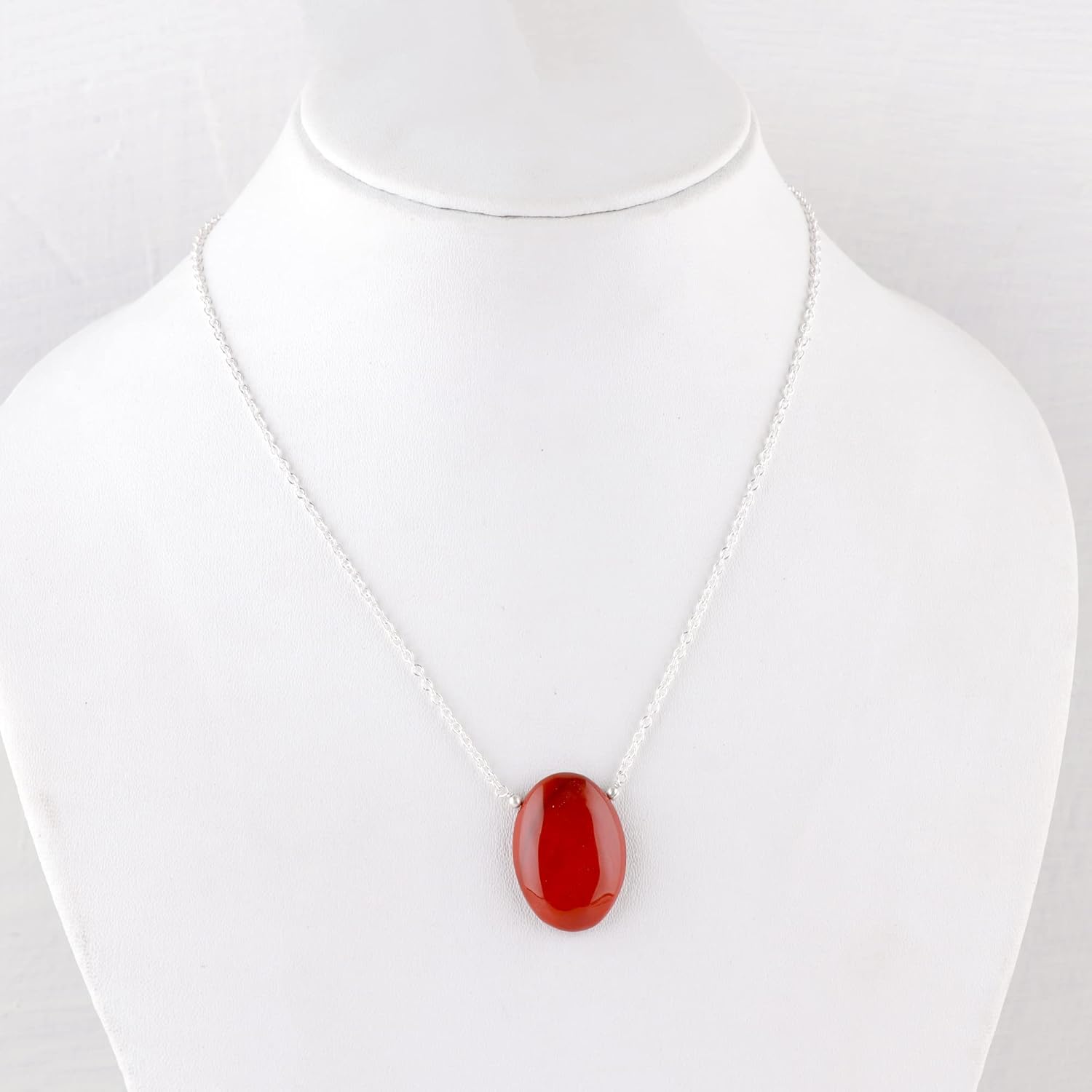 Natural Oval Cabochon Necklace for Women, 10-20 Carat Handmade Gemstone Pendant | Polished Stone, Adjustable 18 Inch Silver Plated Chain - Image 3