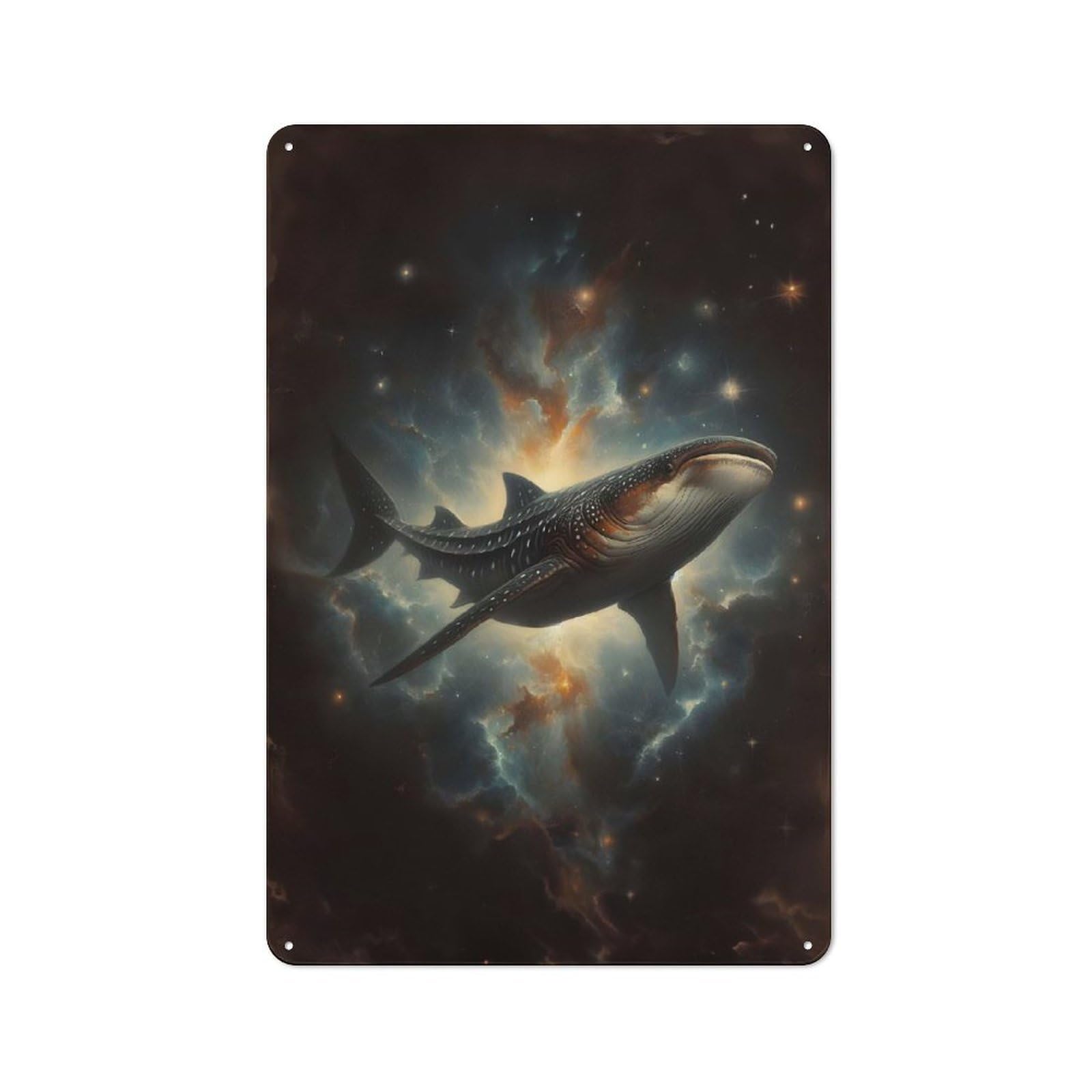 Whale Shark in Galaxy Retro-style Metal Wall Sign 30x20cm for Home Bar Wall, for Home Interiors, Feature Walls And Decorative Displays